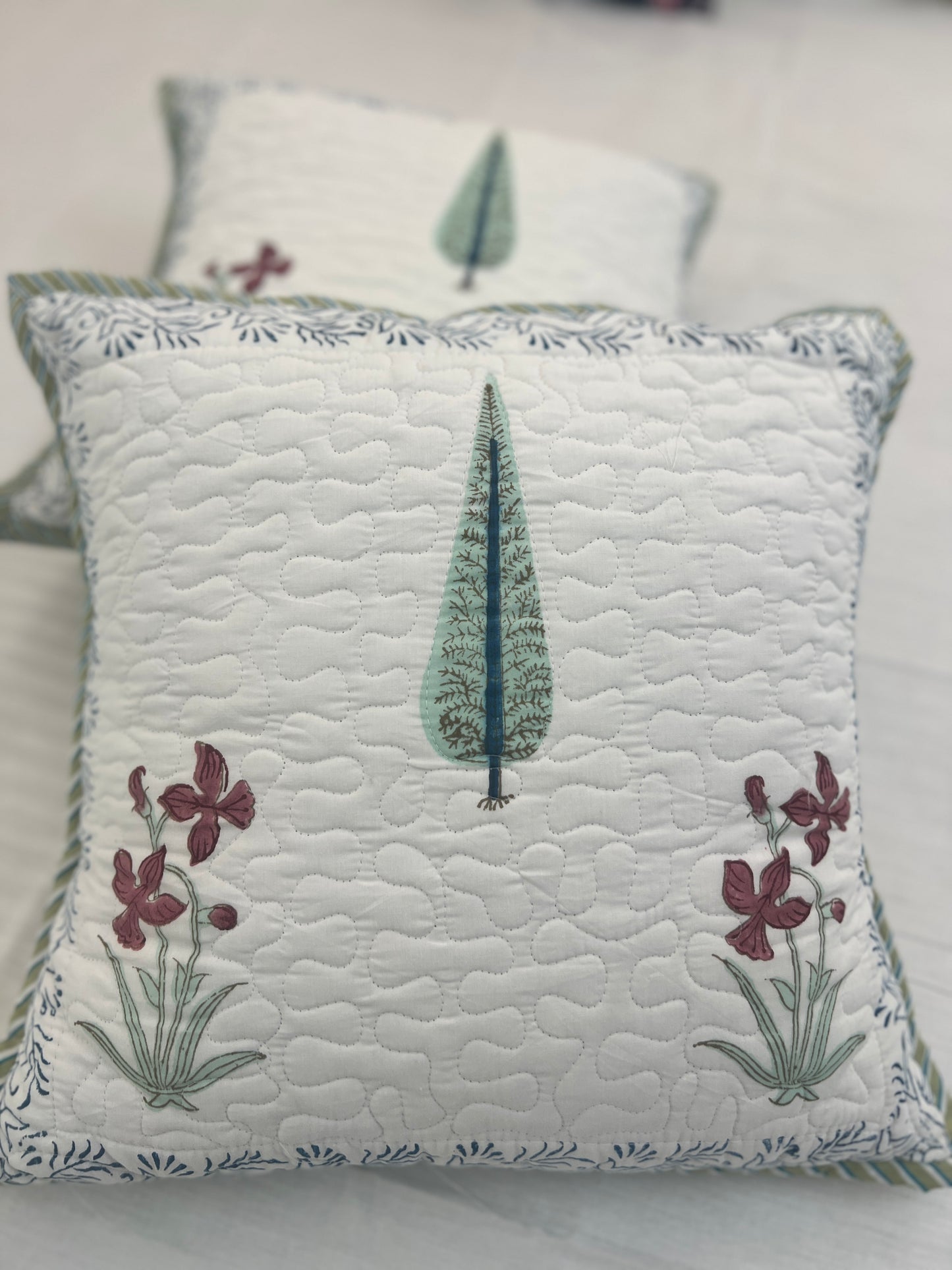 Pair | Quilted Cushion Cover | 16*16 Inches | Bloom Bliss