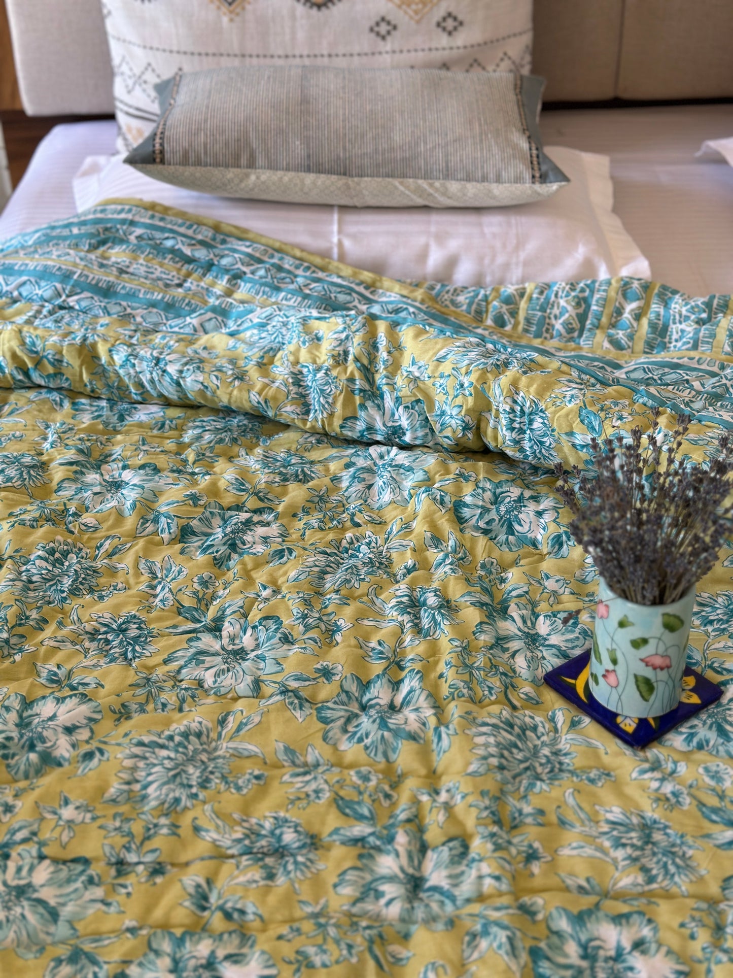 Reversible Hand Print Quilt | Single Size 60*90 Inches | Garden Whispers