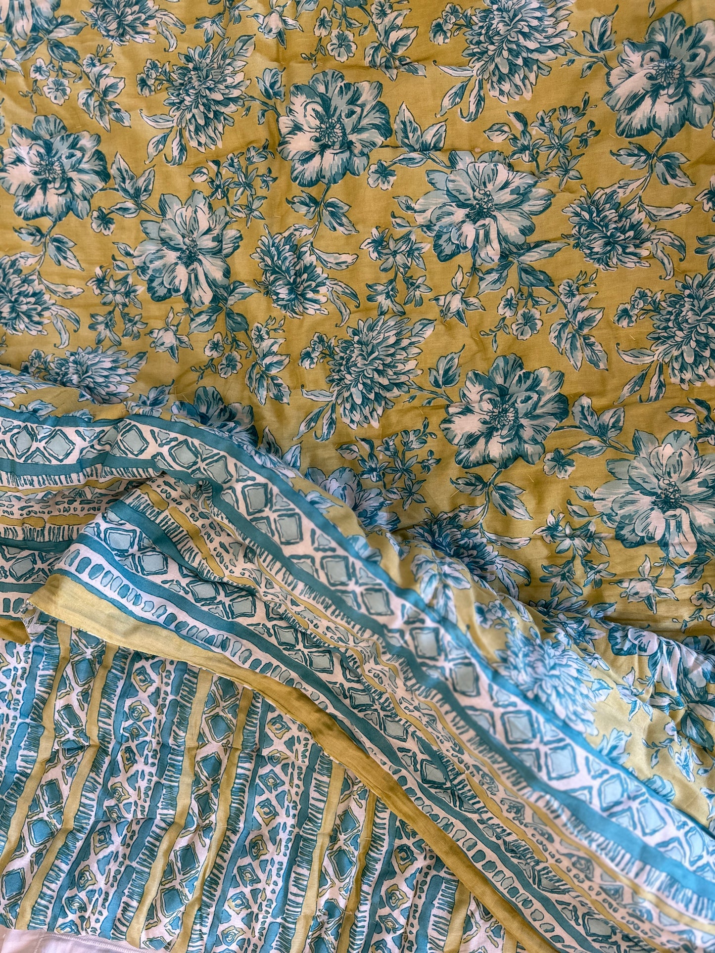 Reversible Hand Print Quilt | Single Size 60*90 Inches | Garden Whispers