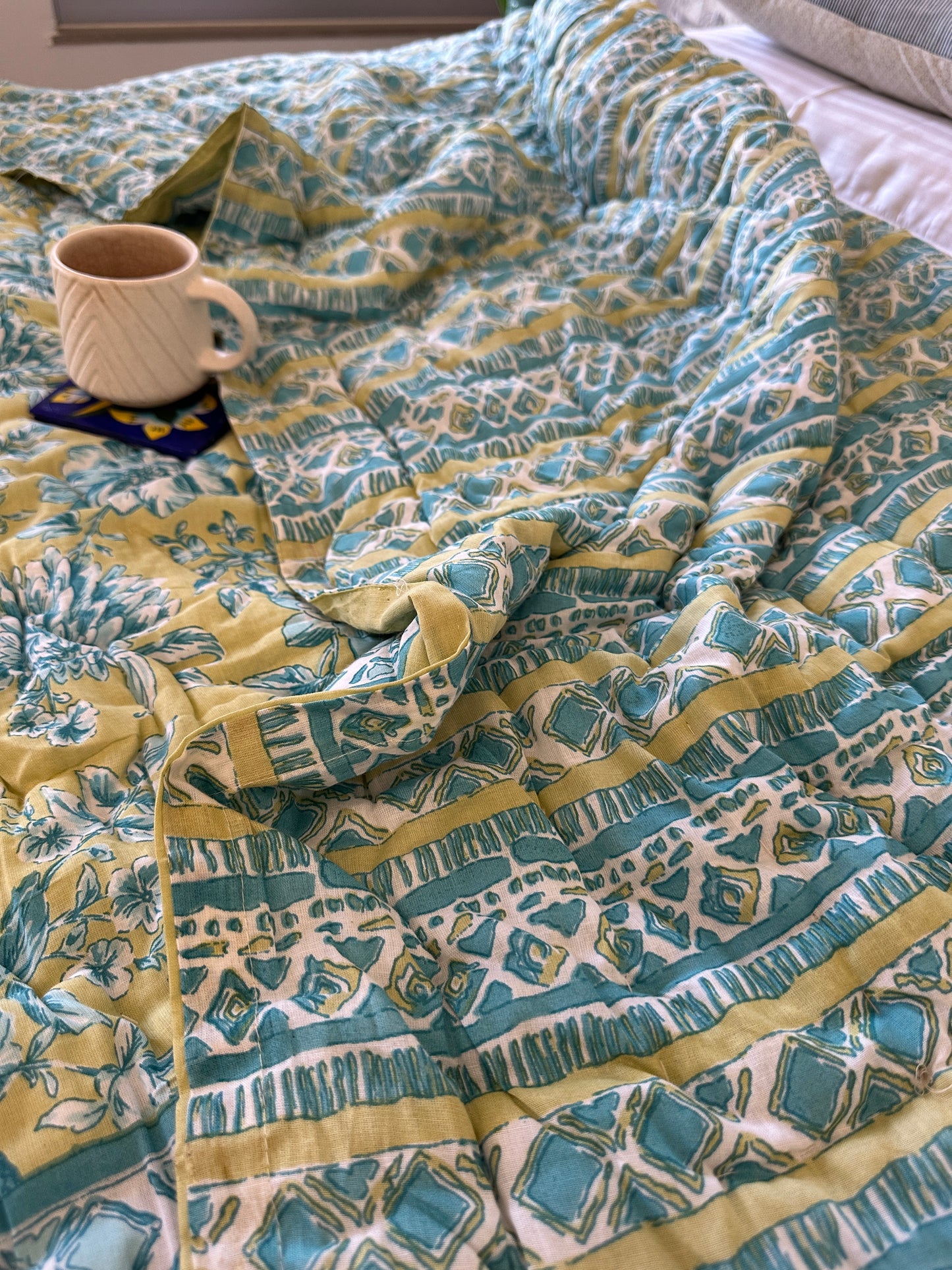 Reversible Hand Print Quilt | Single Size 60*90 Inches | Garden Whispers