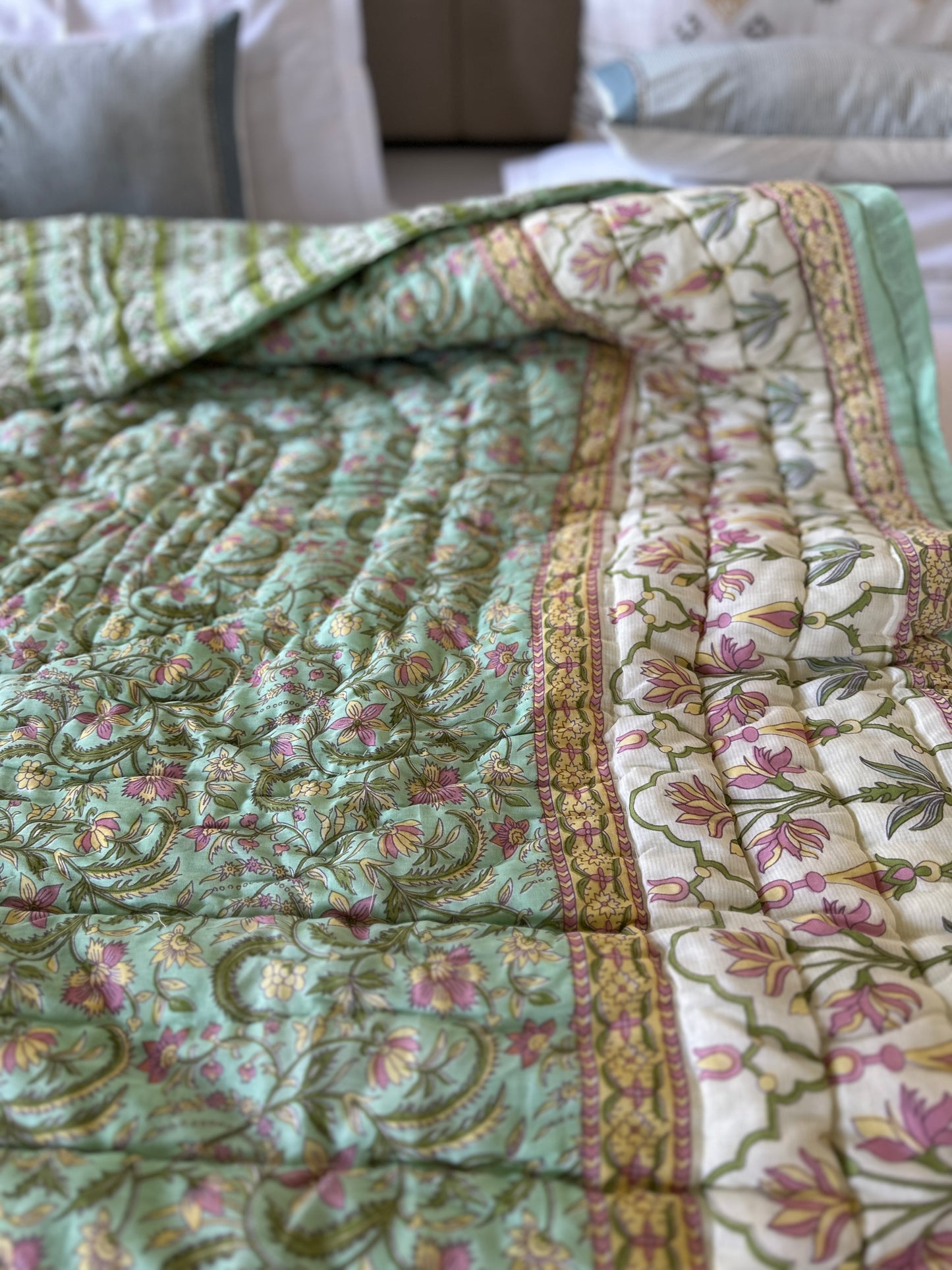 Reversible Hand Print Quilt | Single Size 60*90 Inches | Petals