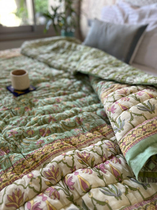 Reversible Hand Print Quilt | Single Size 60*90 Inches | Petals