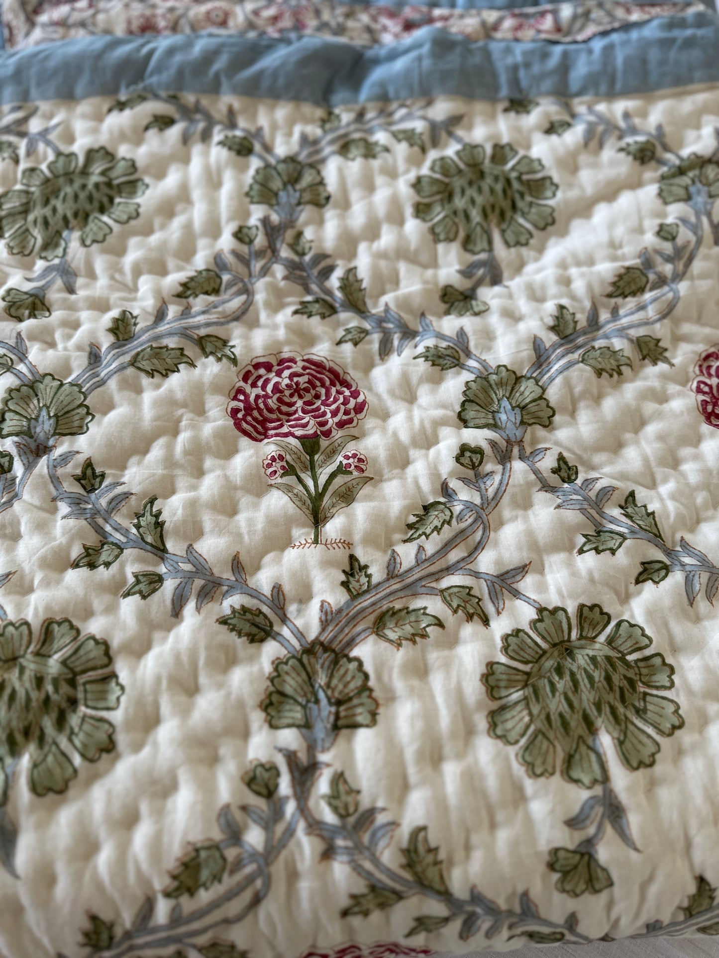 Reversible Hand Block Quilt | Floral Cascade