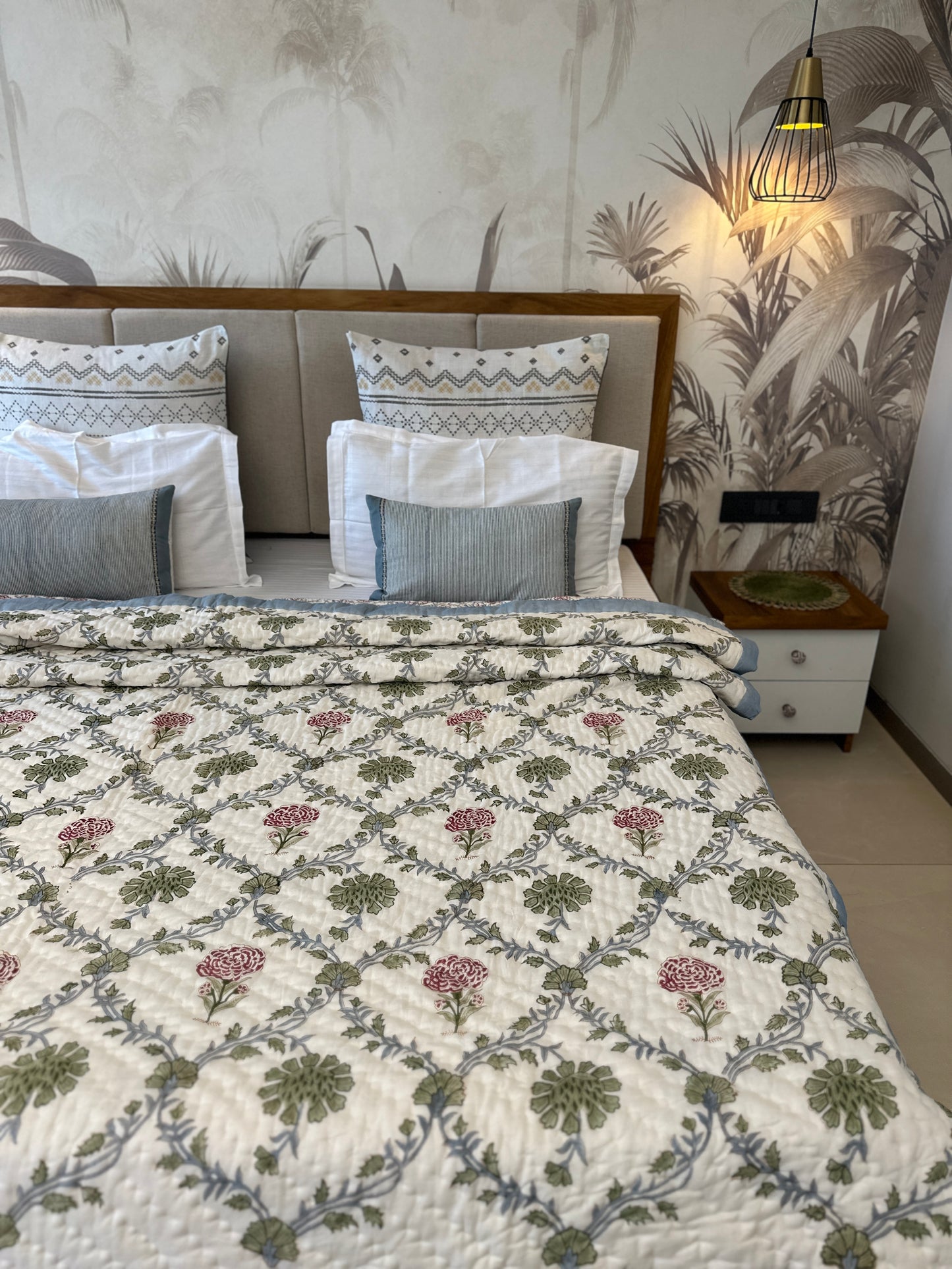 Reversible Hand Block Quilt | Floral Cascade