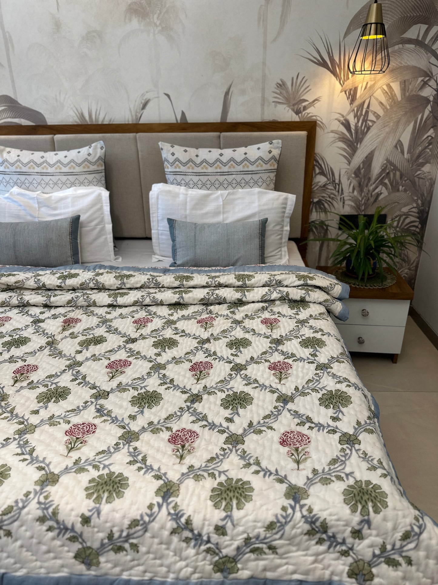 Reversible Hand Block Quilt | Floral Cascade