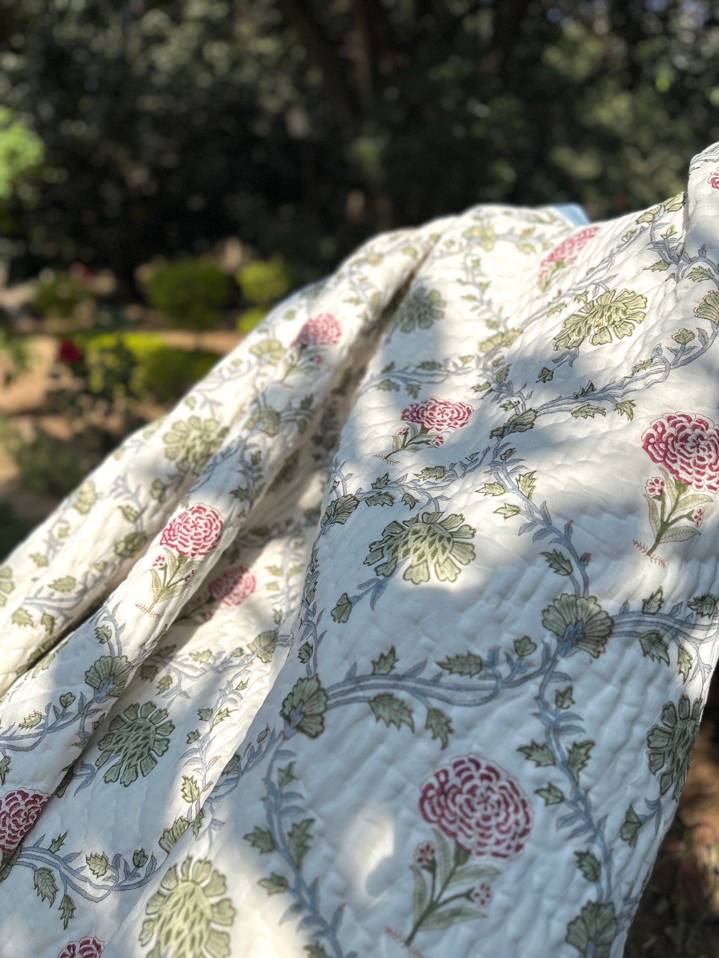 Reversible Hand Block Quilt | Floral Cascade