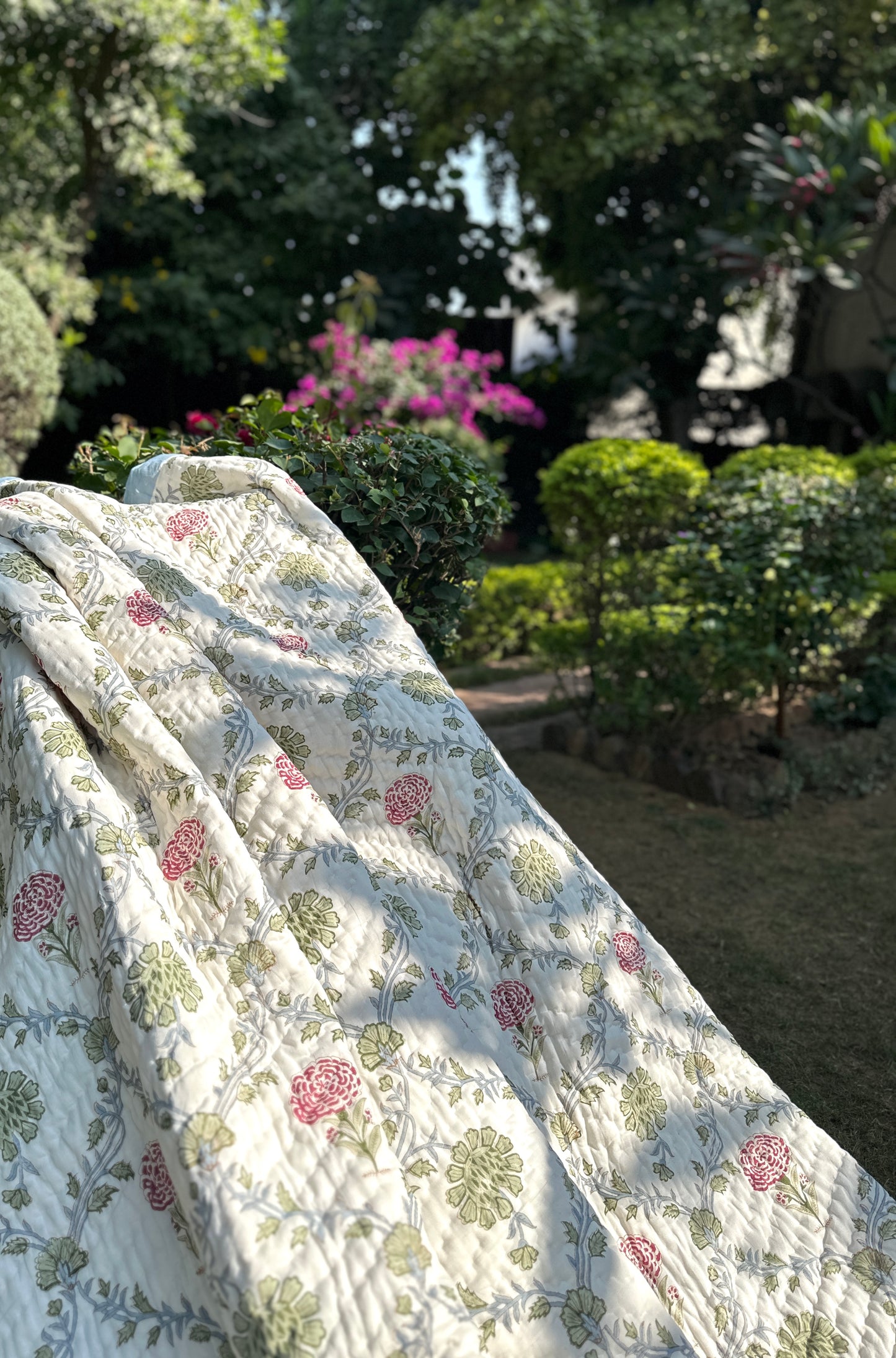 Reversible Hand Block Quilt | Floral Cascade