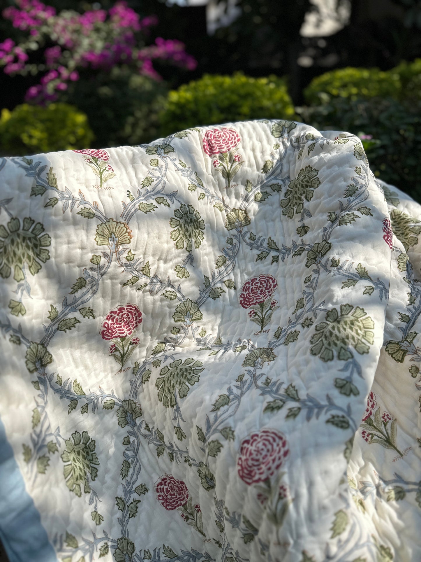 Reversible Hand Block Quilt | Floral Cascade