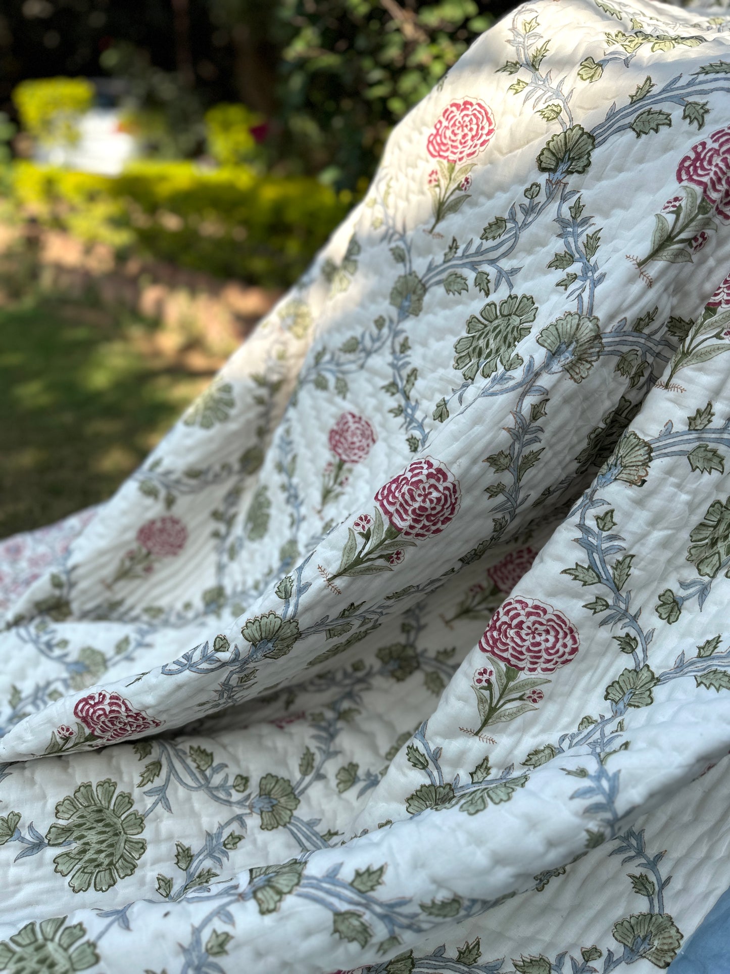 Reversible Hand Block Quilt | Floral Cascade