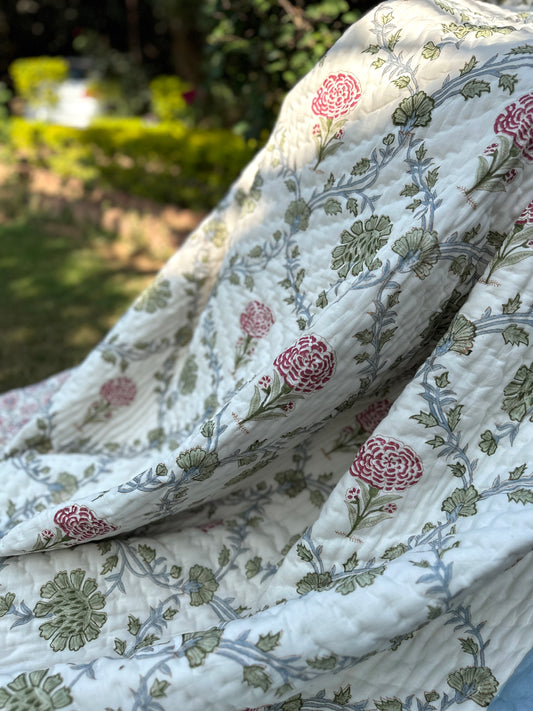 Reversible Hand Block Quilt | Floral Cascade