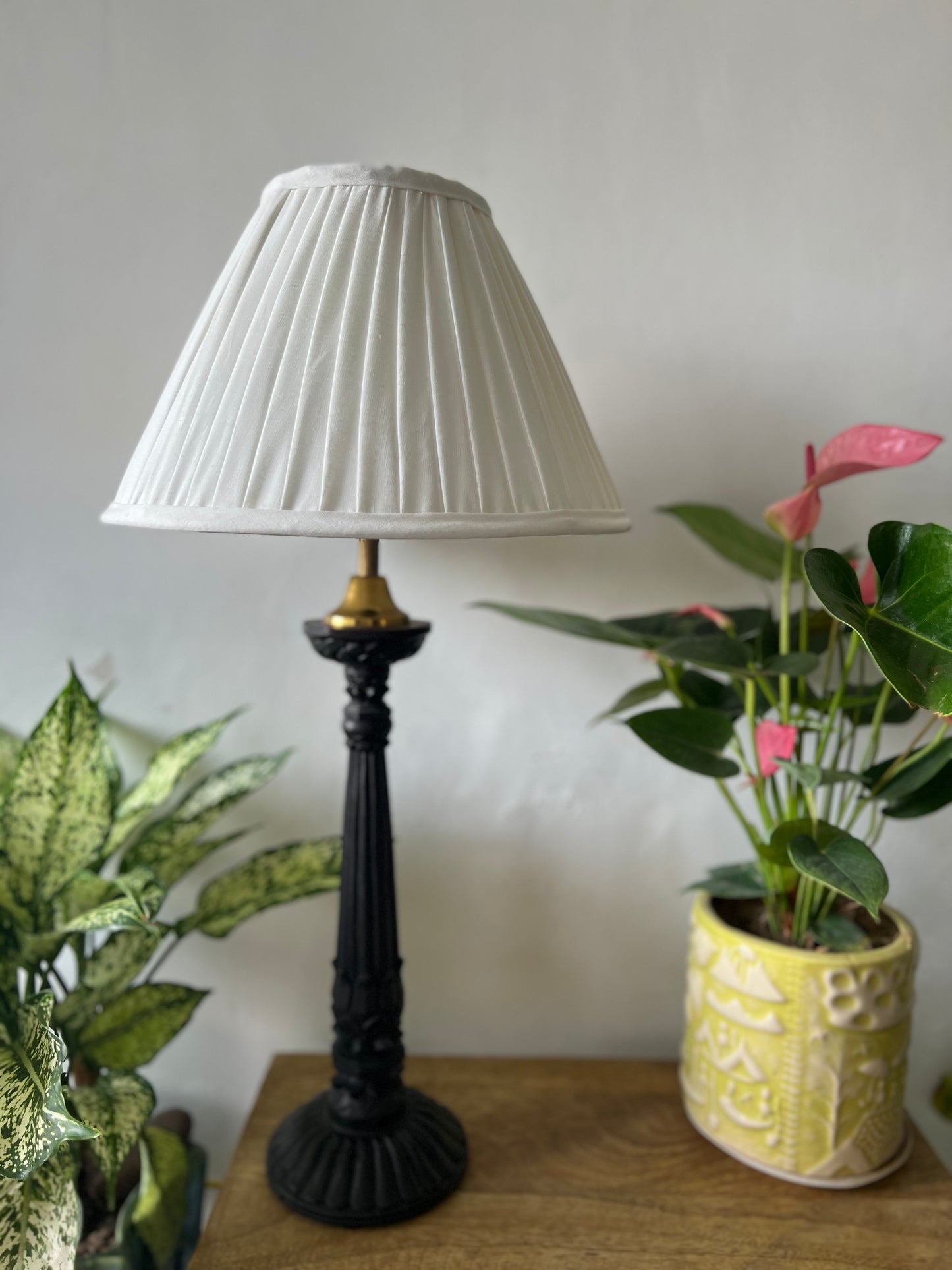 White Lamp Shade with Sheesham wood Base