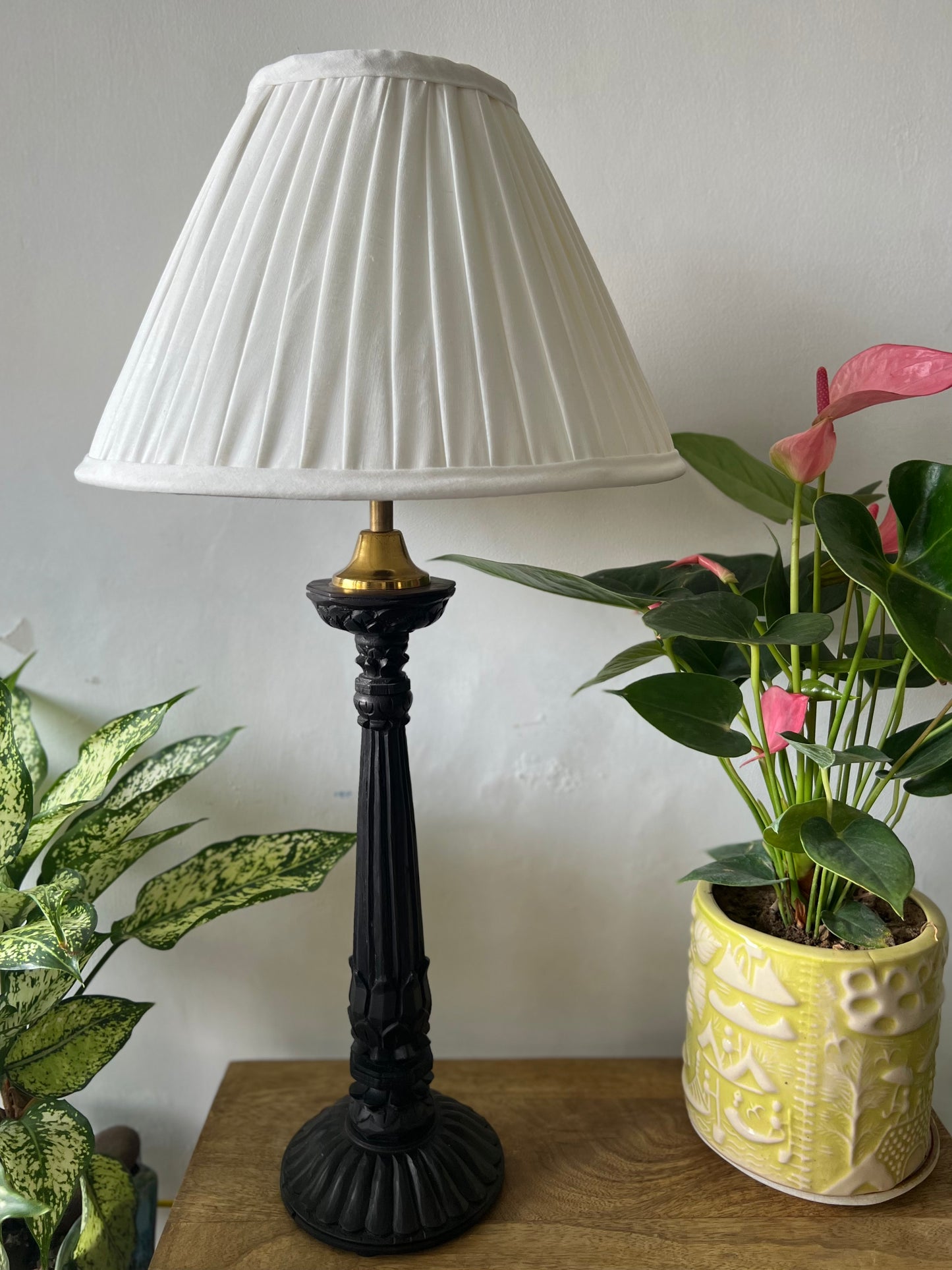 White Lamp Shade with Sheesham wood Base