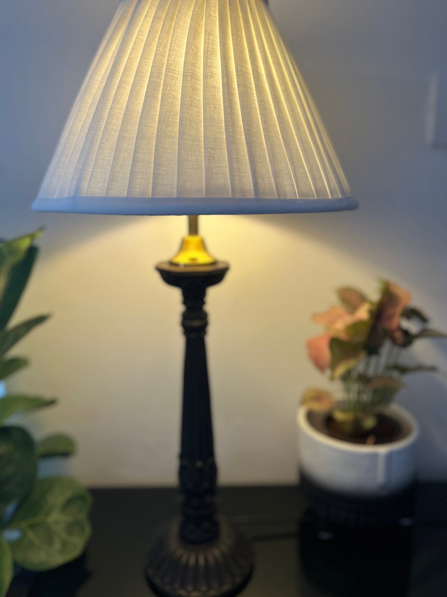 White Lamp Shade with Sheesham wood Base