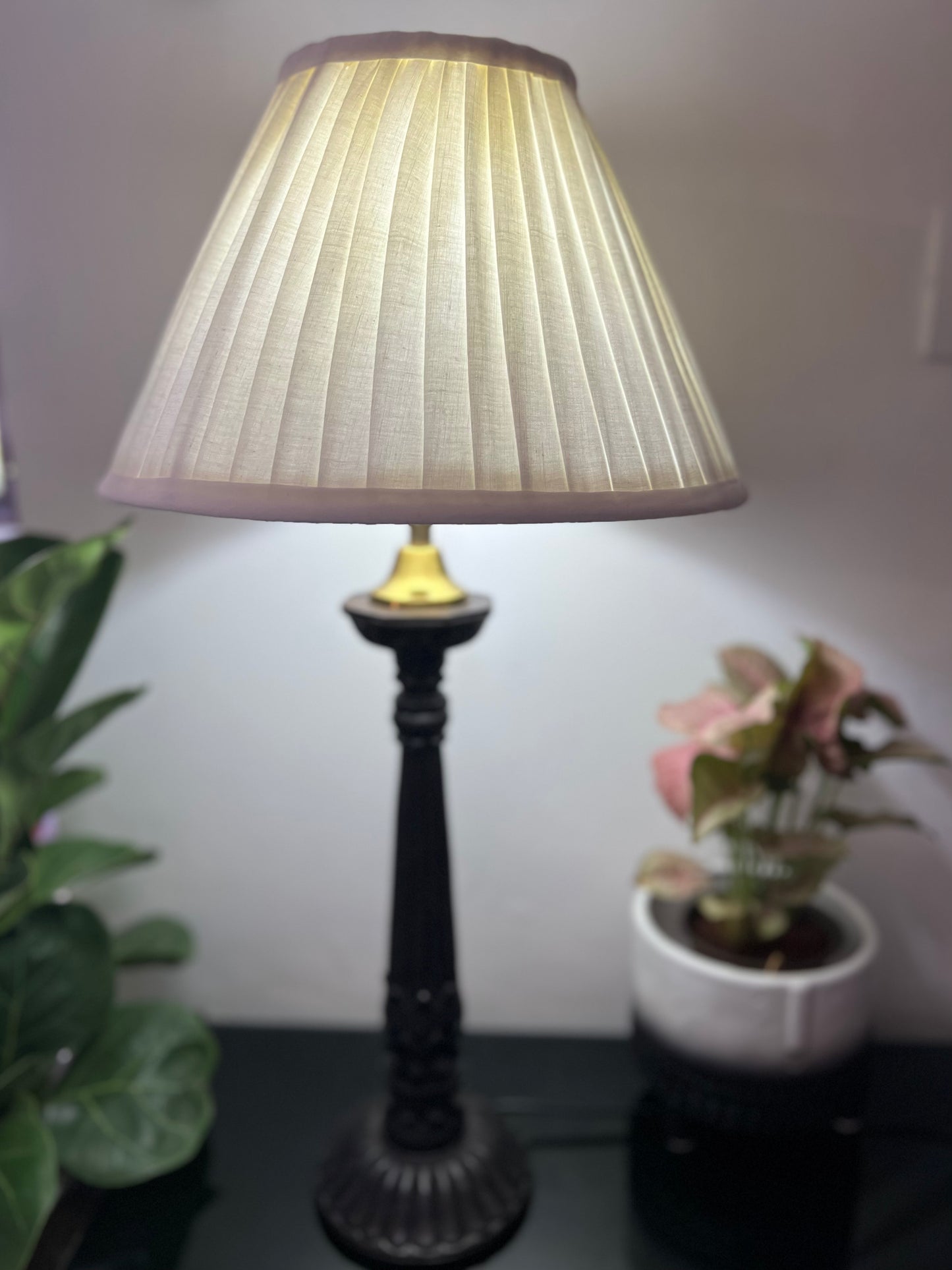 White Lamp Shade with Sheesham wood Base
