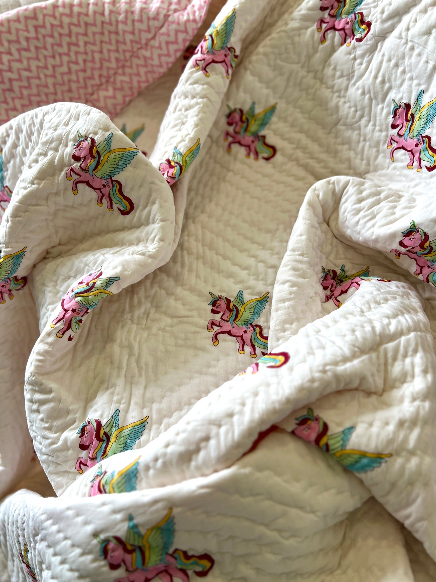Reversible Hand Block Quilts | Kids | 60*90 Inches | Unicorn