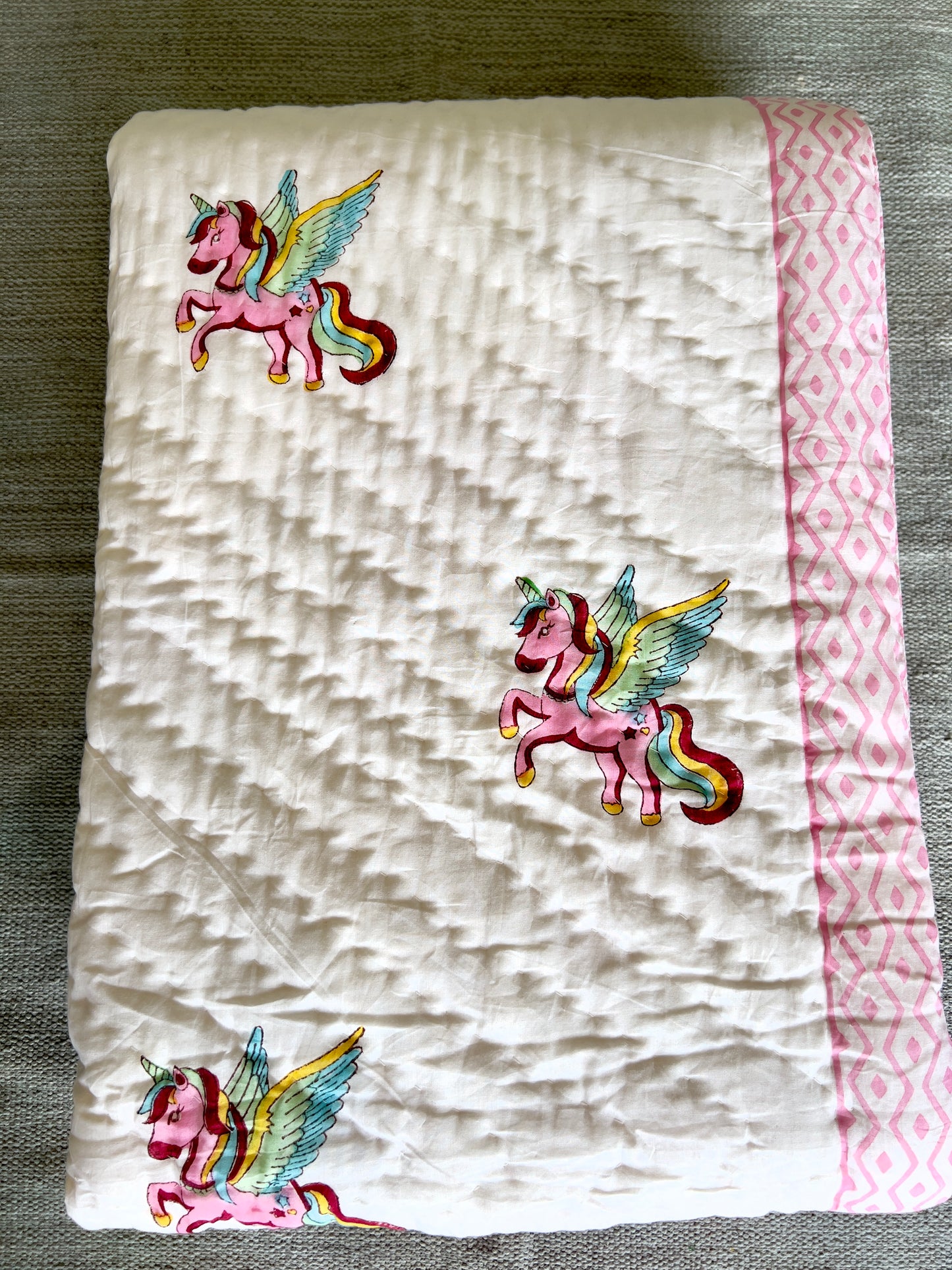 Reversible Hand Block Quilts | Kids | 60*90 Inches | Unicorn