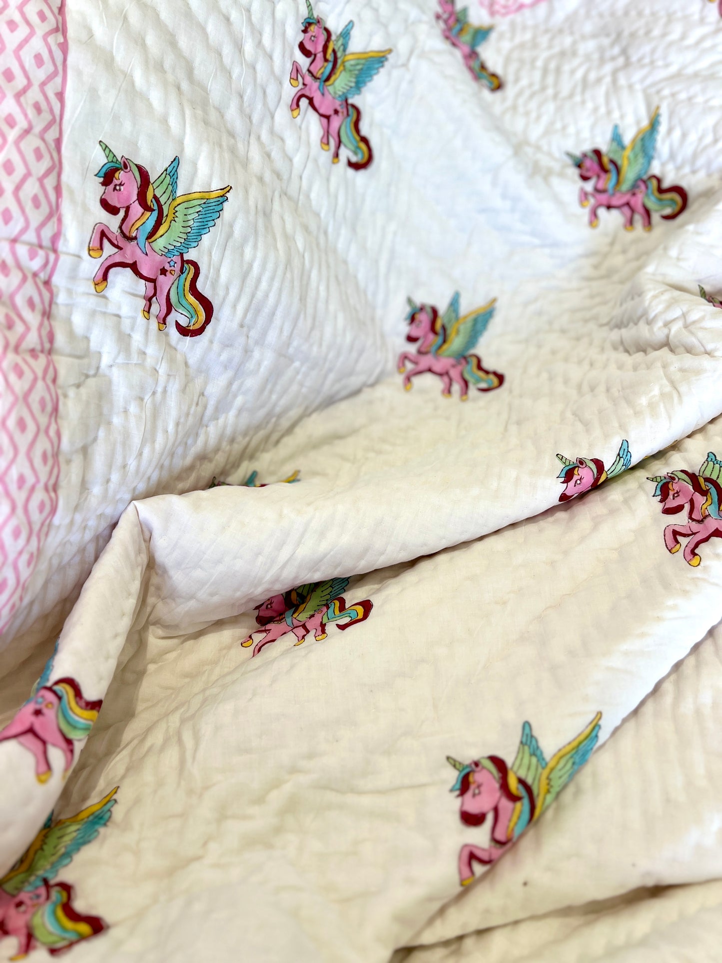 Reversible Hand Block Quilts | Kids | 60*90 Inches | Unicorn