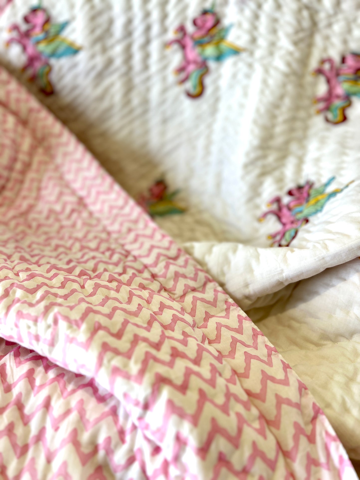 Reversible Hand Block Quilts | Kids | 60*90 Inches | Unicorn