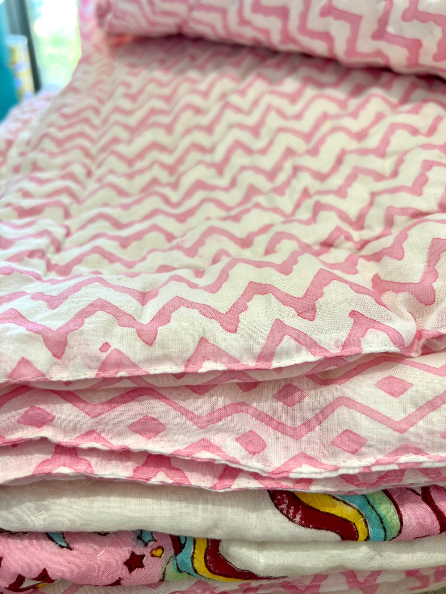 Reversible Hand Block Quilts | Kids | 60*90 Inches | Unicorn