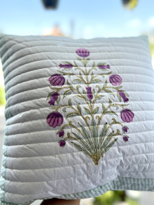 Quilted Cushion Cover | 16*16 Inches | Mystic Meadows