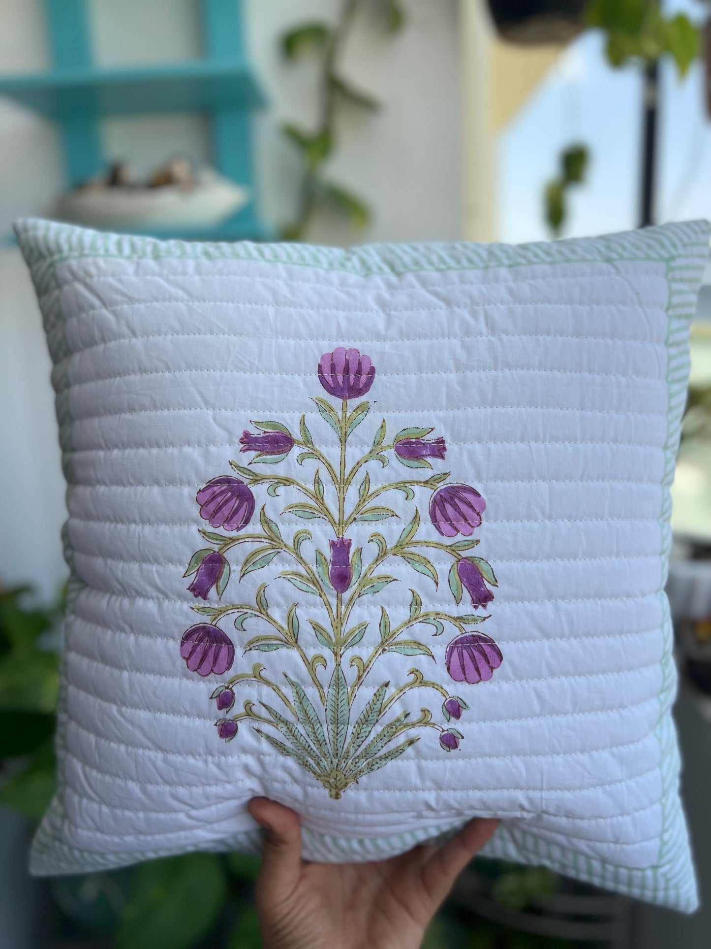 Quilted Cushion Cover | 16*16 Inches | Mystic Meadows