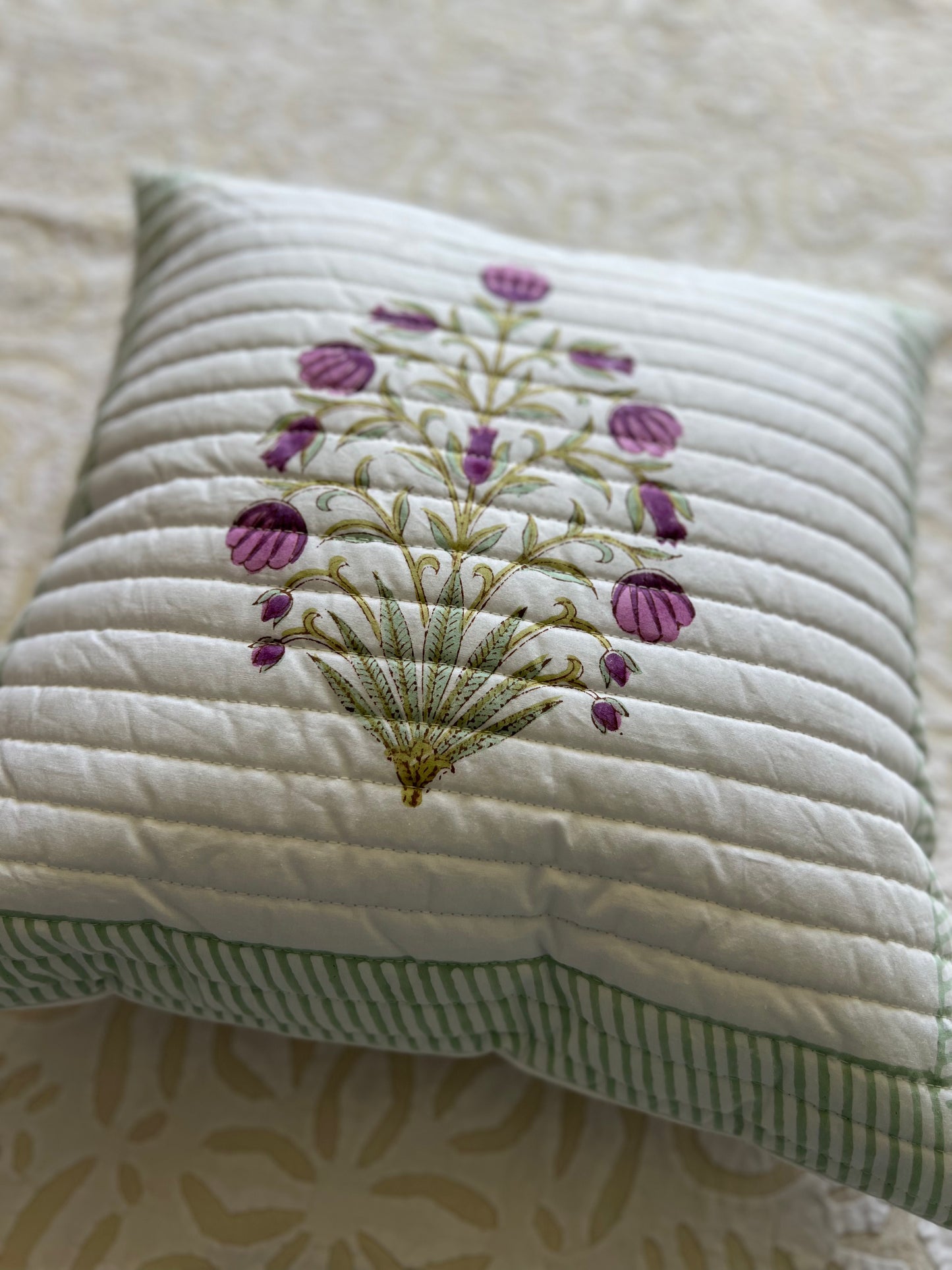 Quilted Cushion Cover | 16*16 Inches | Mystic Meadows