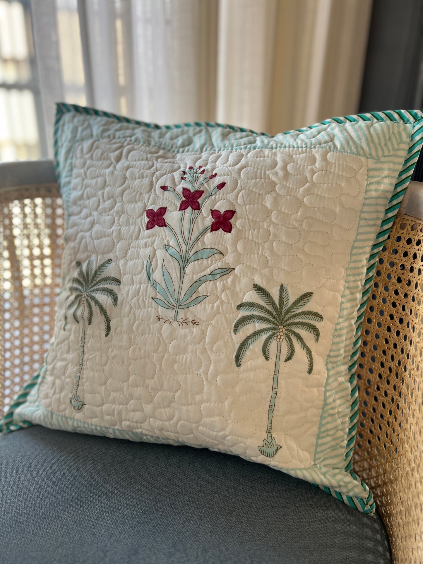 Pair | Quilted Cushion Covers | 16*16 Inches | Etheral Bloom