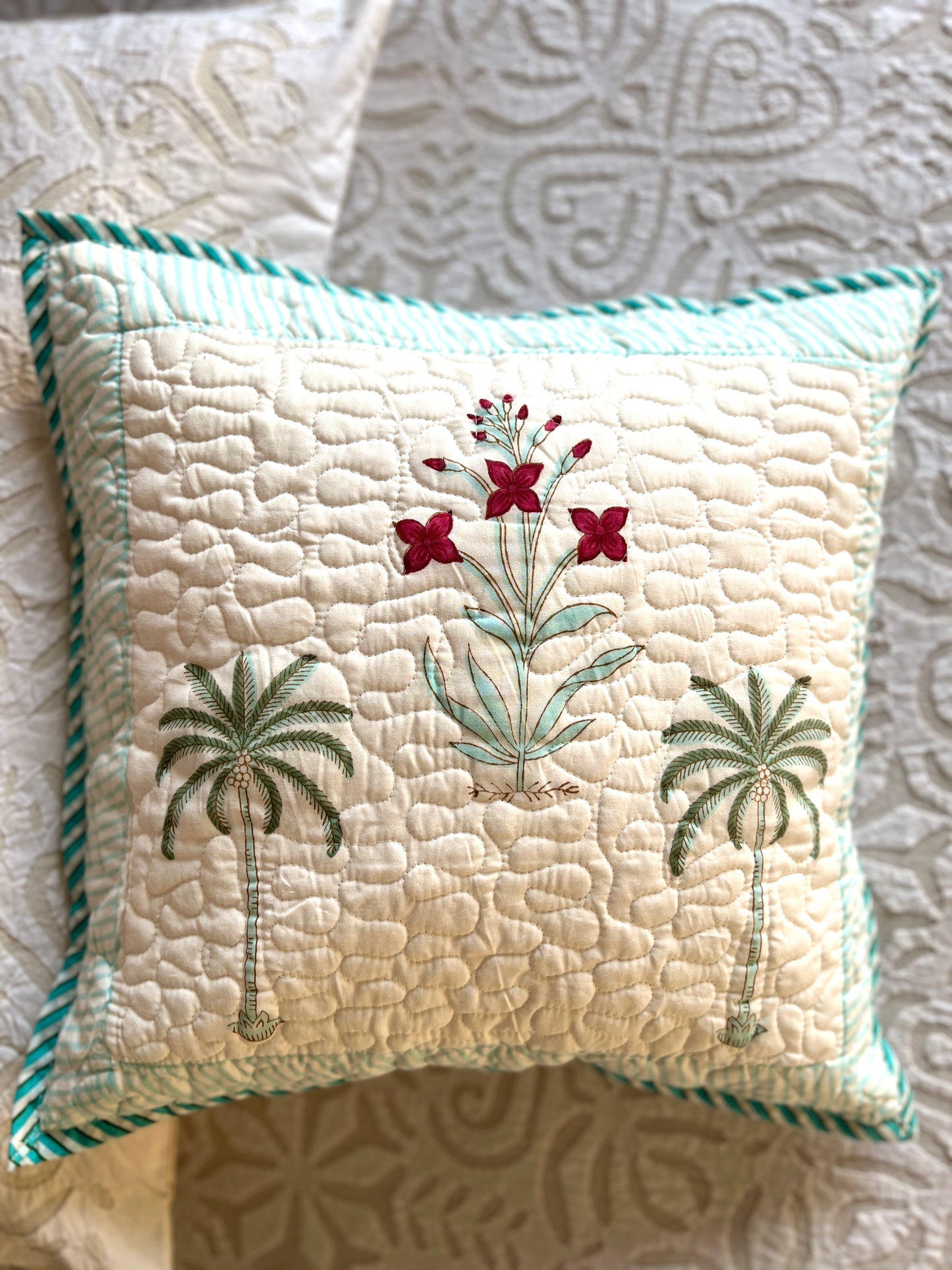 Pair | Quilted Cushion Covers | 16*16 Inches | Etheral Bloom