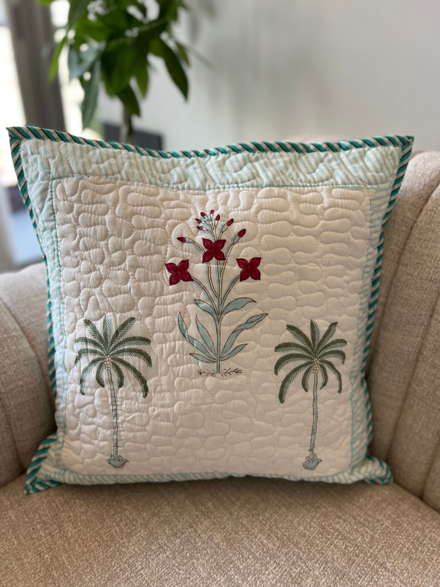Pair | Quilted Cushion Covers | 16*16 Inches | Etheral Bloom