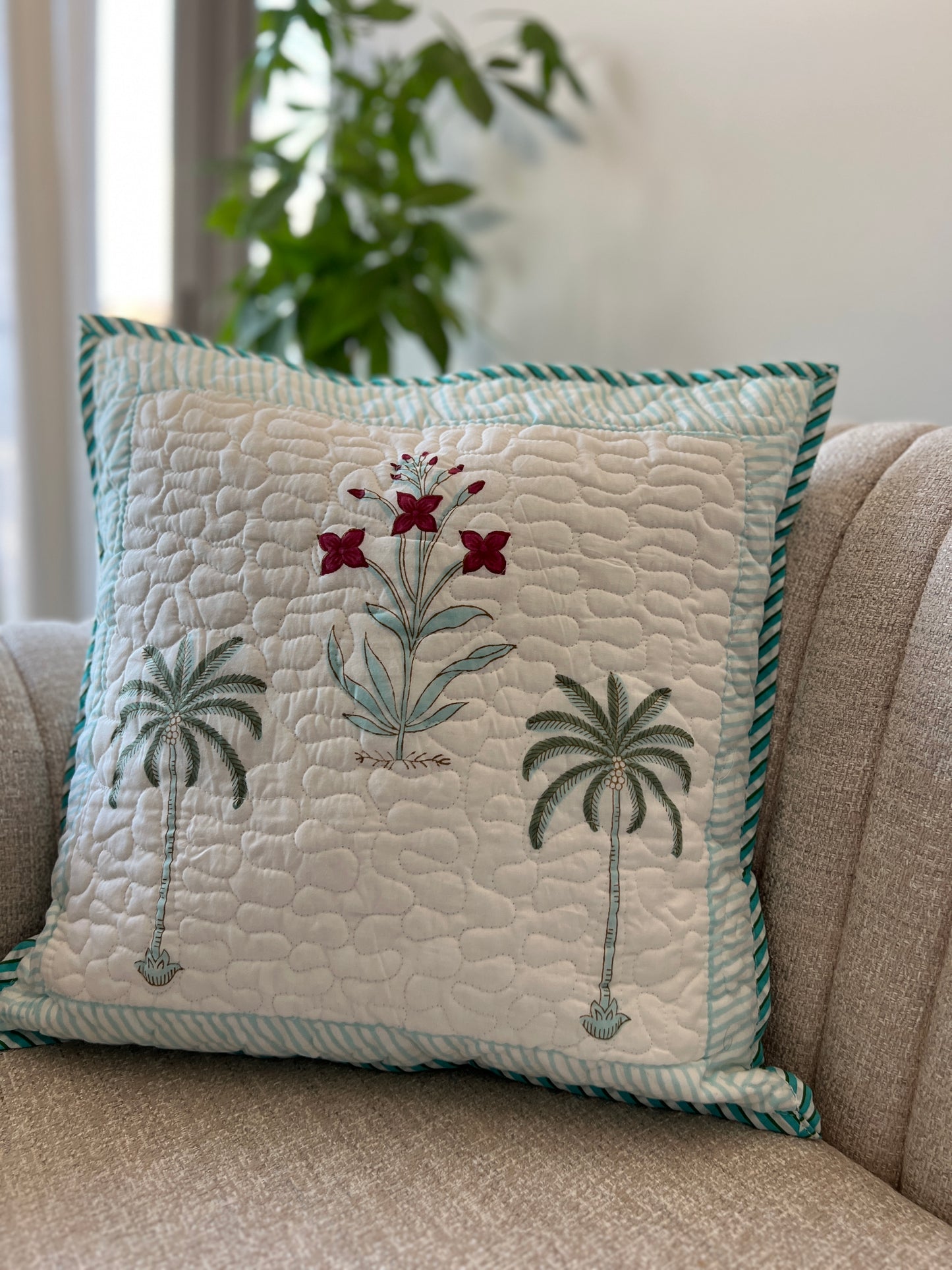 Pair | Quilted Cushion Covers | 16*16 Inches | Etheral Bloom