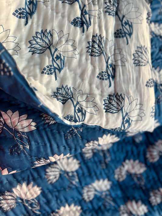Reversible Hand Block Quilt | Royal Blue