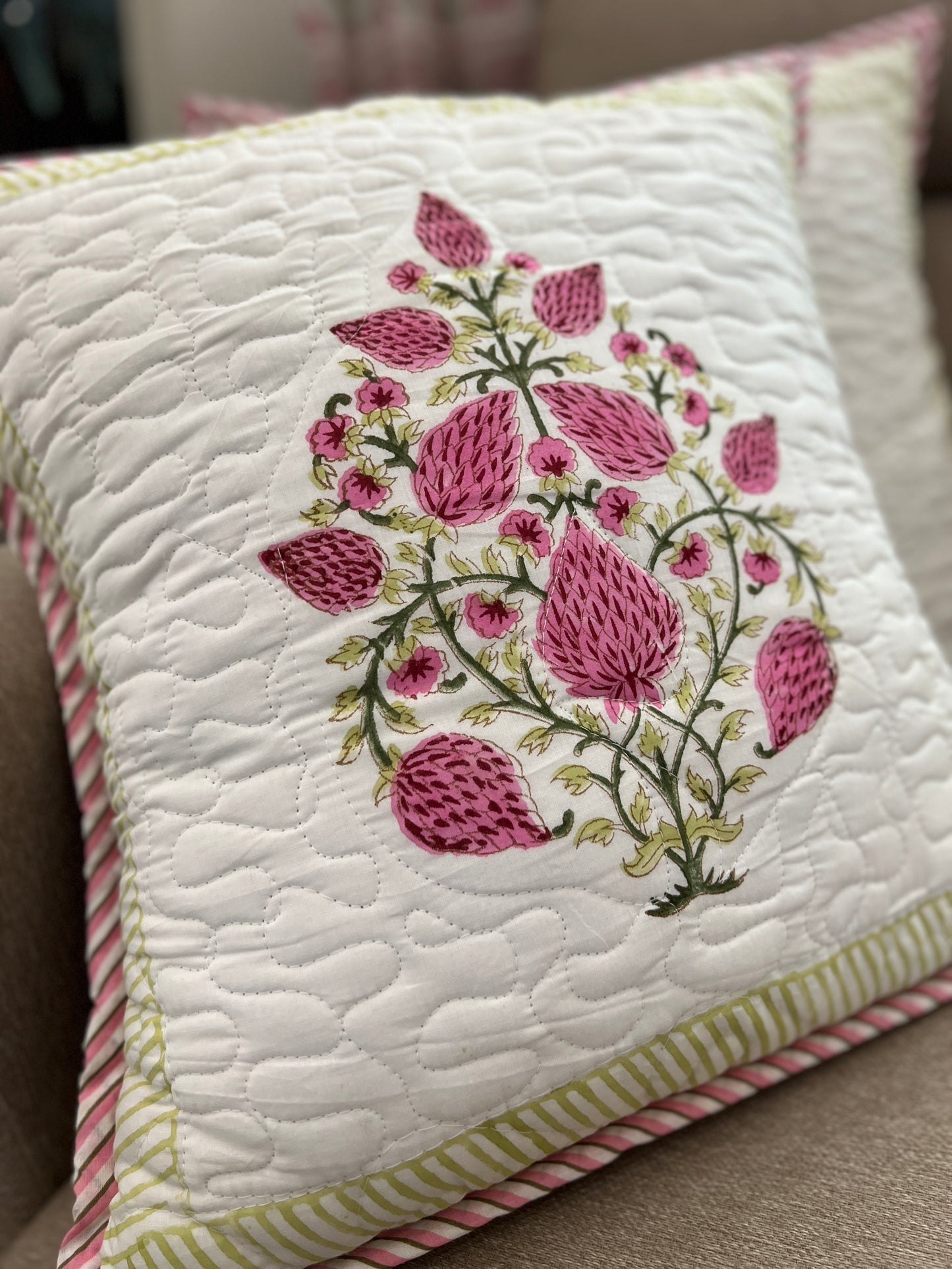 Pair |  Quilted Cushion Cover | 16*16 Inches | Jaipur Block