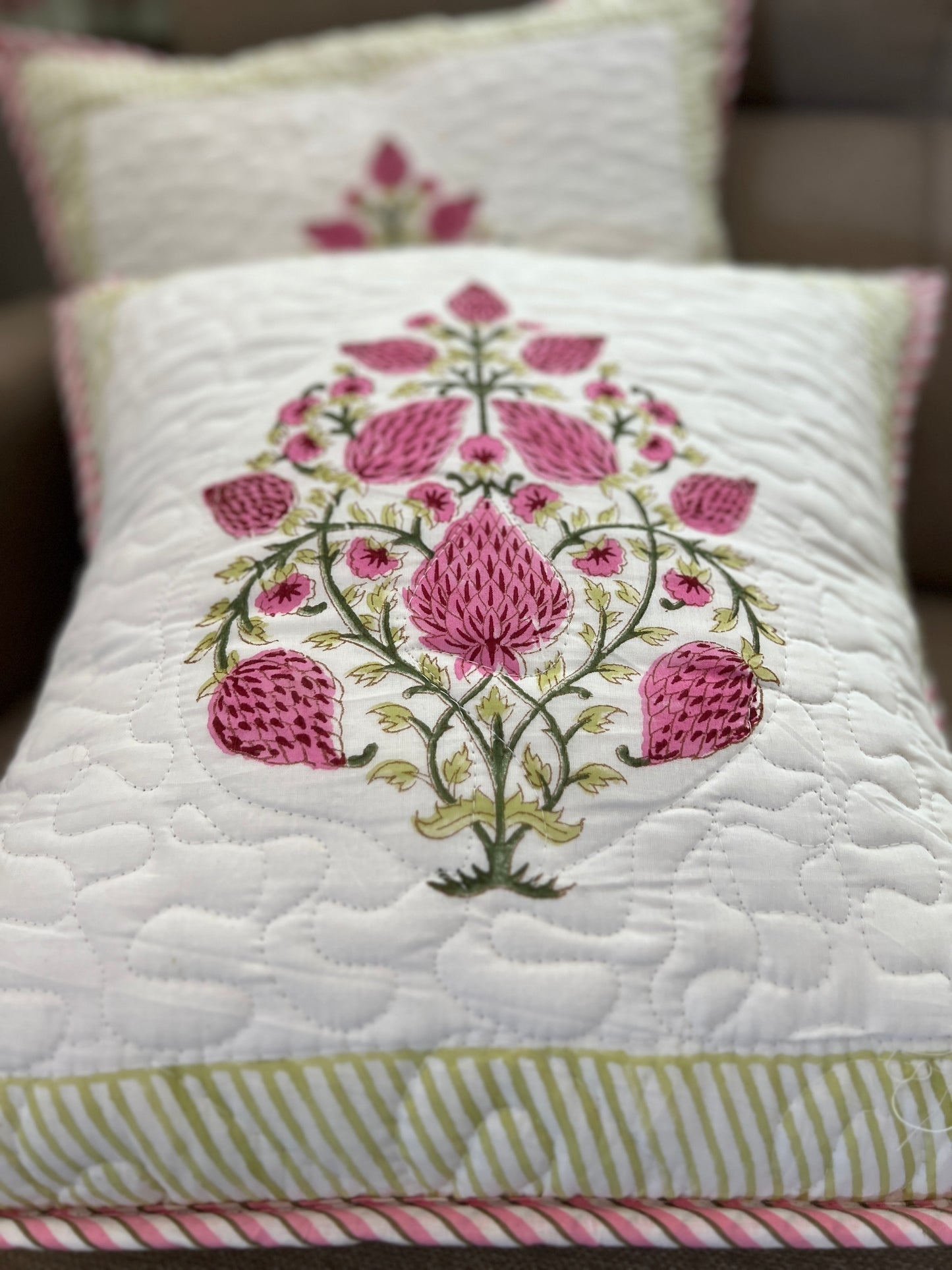 Pair |  Quilted Cushion Cover | 16*16 Inches | Jaipur Block