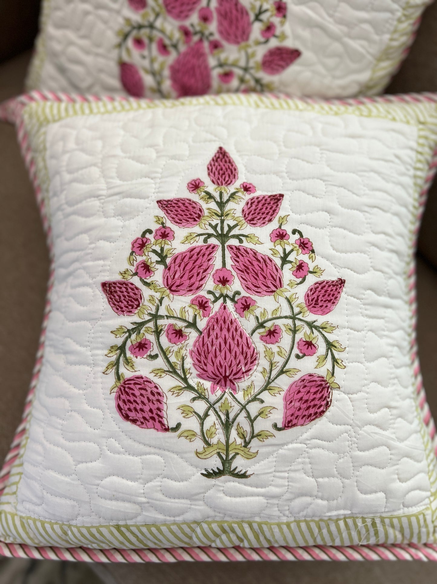 Pair |  Quilted Cushion Cover | 16*16 Inches | Jaipur Block