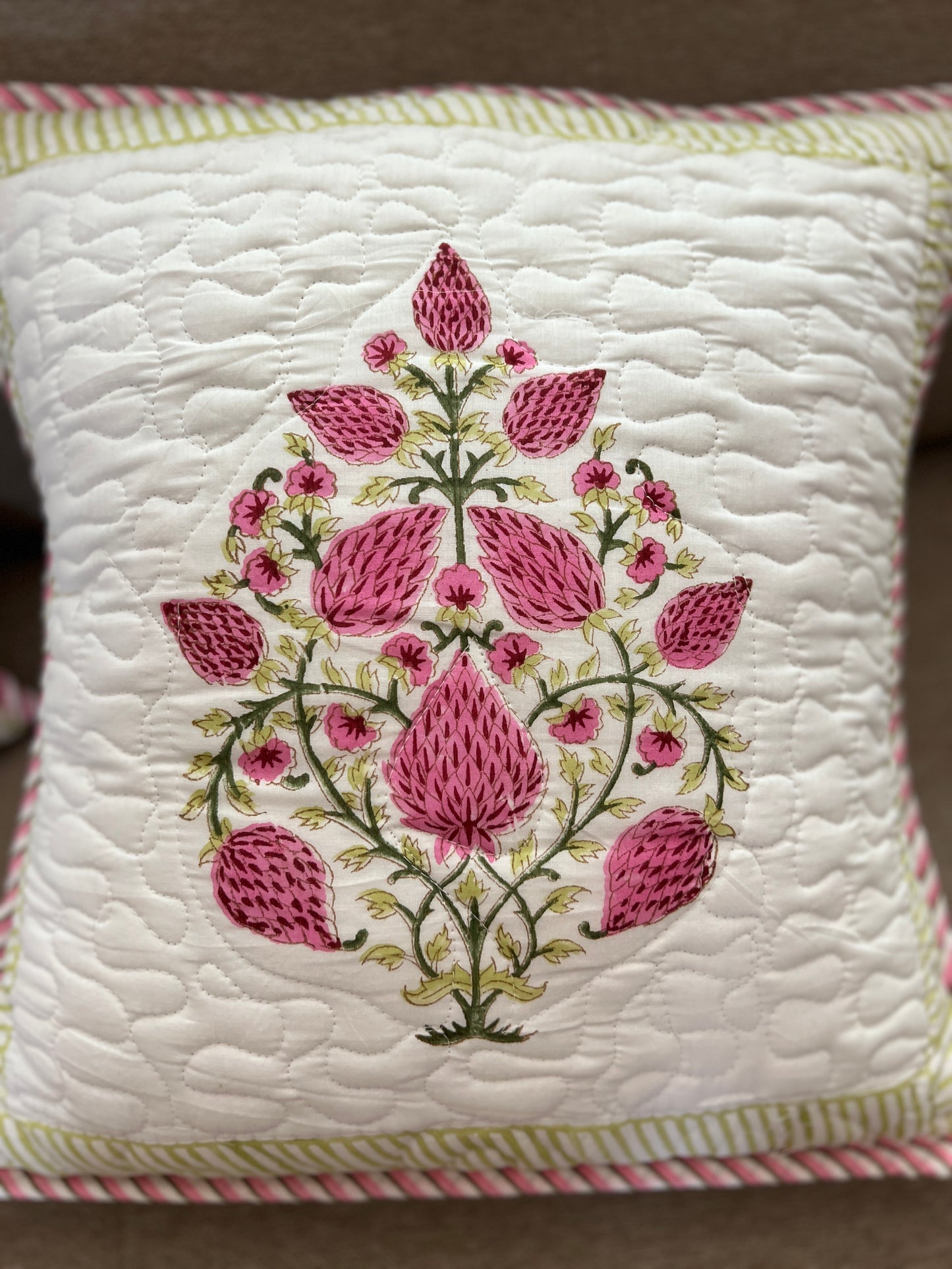 Pair |  Quilted Cushion Cover | 16*16 Inches | Jaipur Block