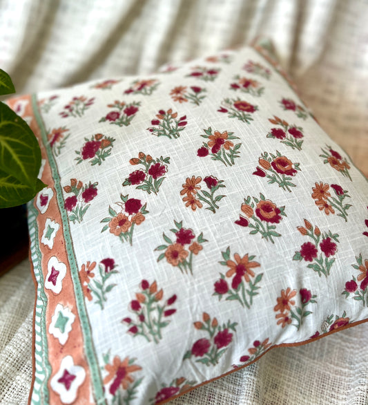Pair | Slub Cushion Cover | 16*16 Inches | Blockprint Bliss