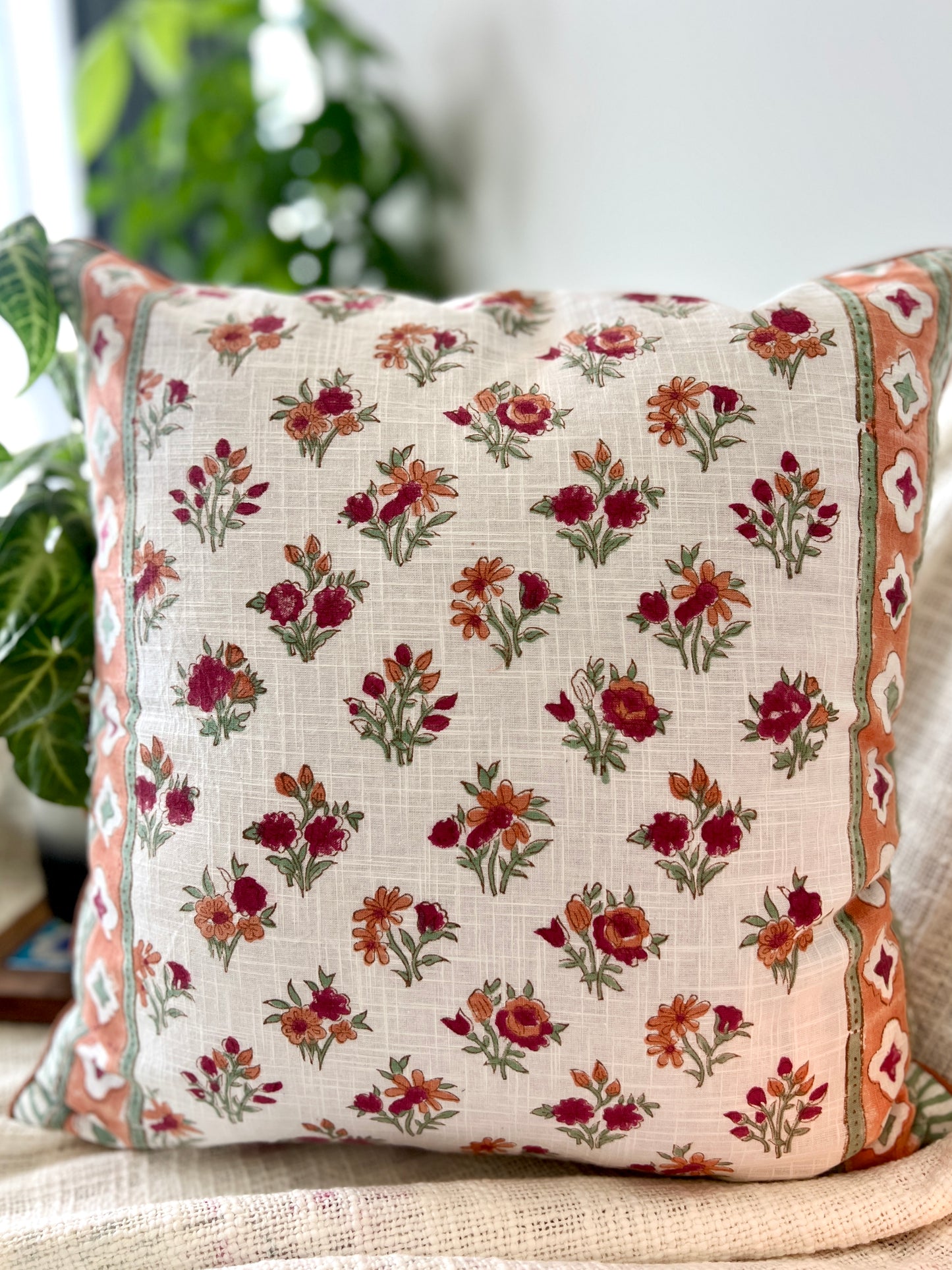 Pair | Slub Cushion Cover | 16*16 Inches | Blockprint Bliss