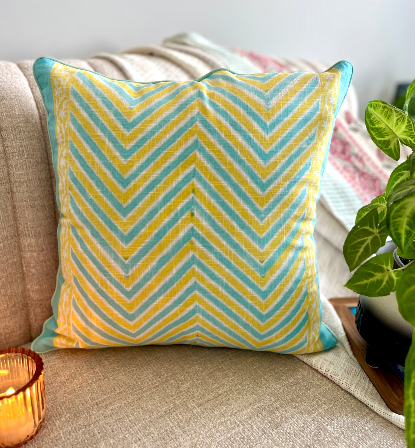 Pair | Slub Cushion Cover | 16*16 Inches | Modern Mosaic