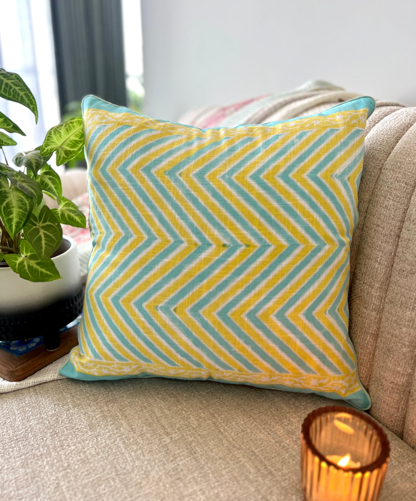 Pair | Slub Cushion Cover | 16*16 Inches | Modern Mosaic