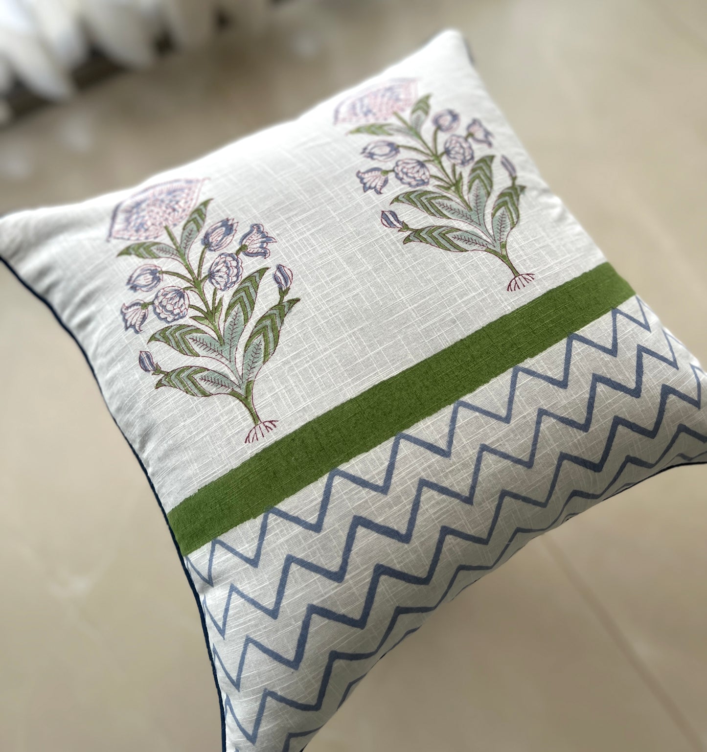 Pair | Slub Cushion Cover | 16*16 Inches | Serene Block
