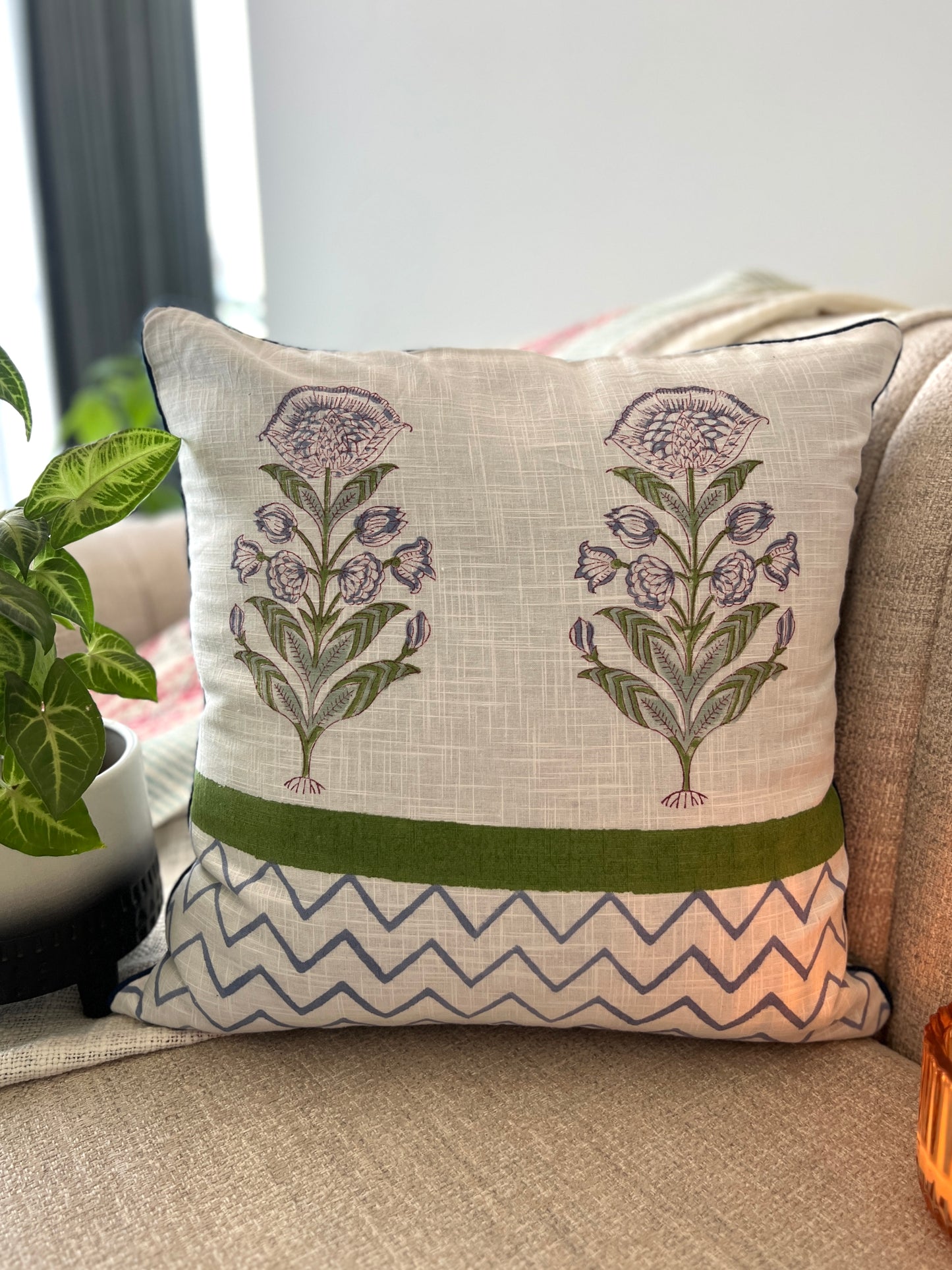 Pair | Slub Cushion Cover | 16*16 Inches | Serene Block