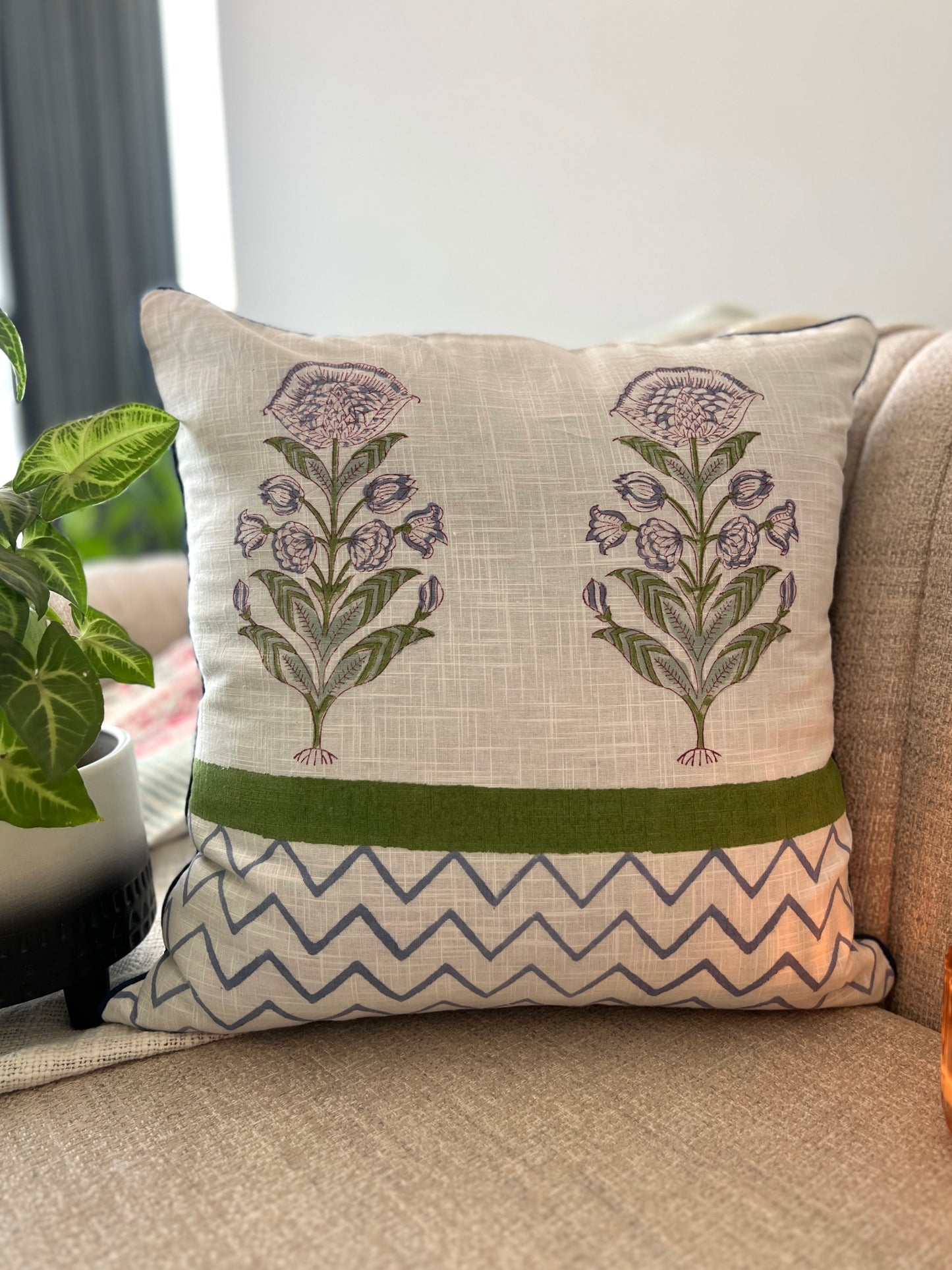 Pair | Slub Cushion Cover | 16*16 Inches | Serene Block