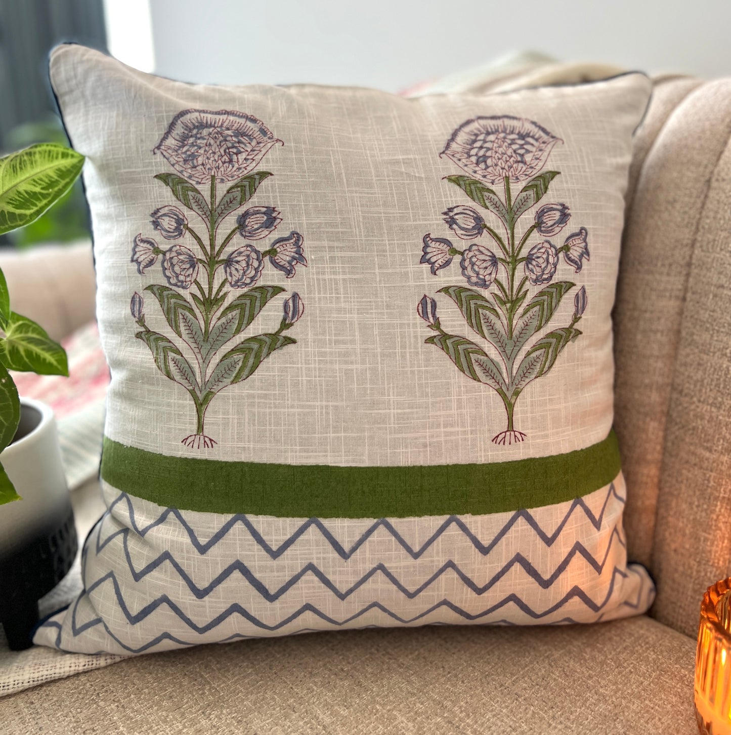 Pair | Slub Cushion Cover | 16*16 Inches | Serene Block