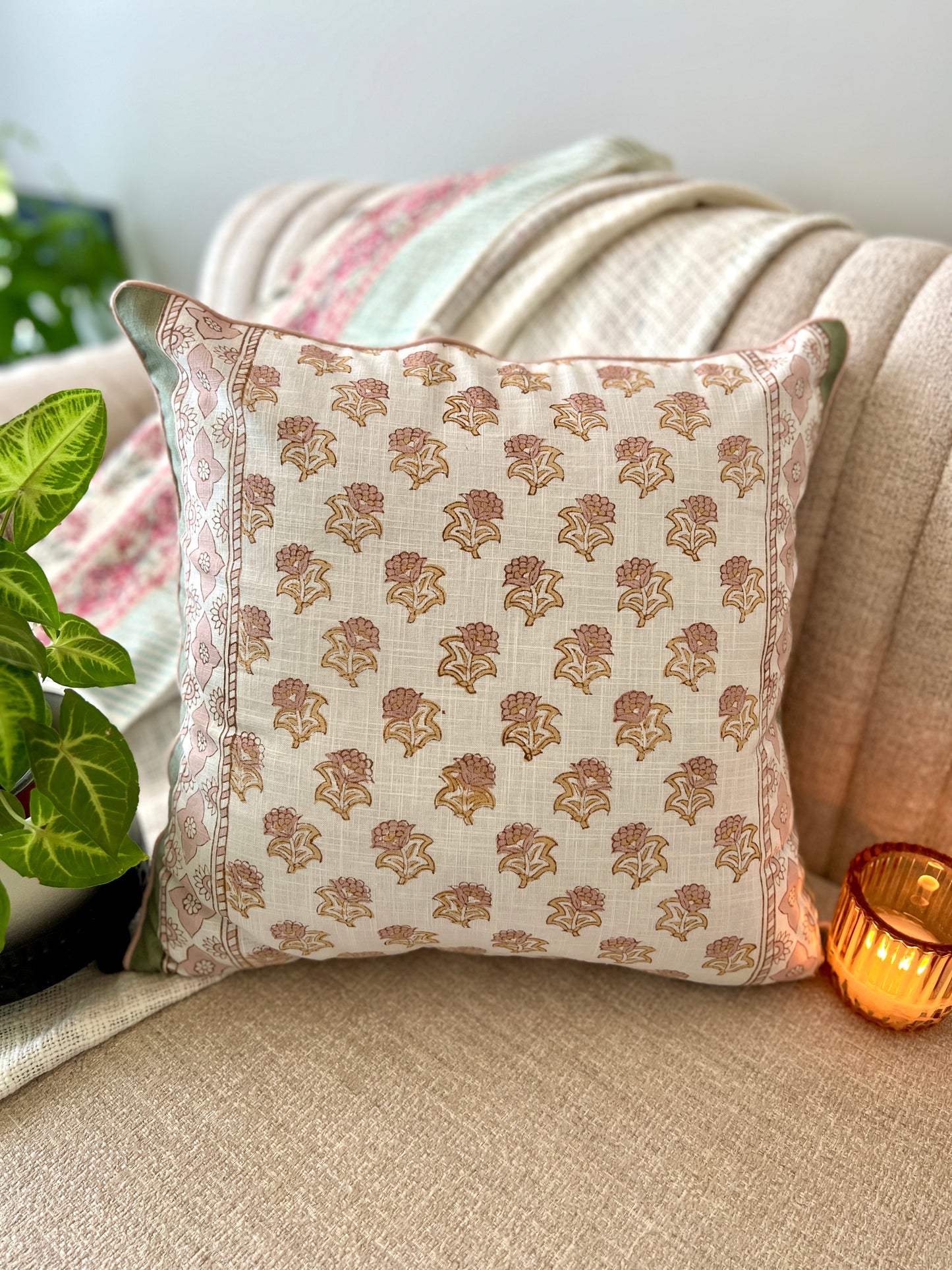 Pair | Slub Cushion Cover | 16*16 Inches | Sunshine Bloom
