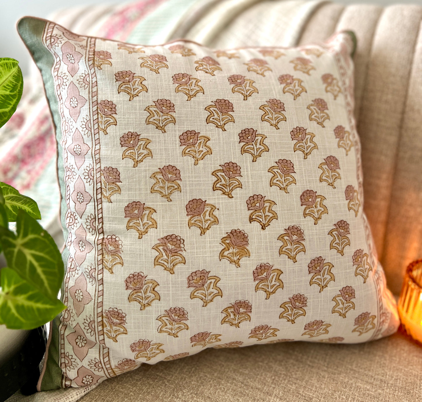 Pair | Slub Cushion Cover | 16*16 Inches | Sunshine Bloom