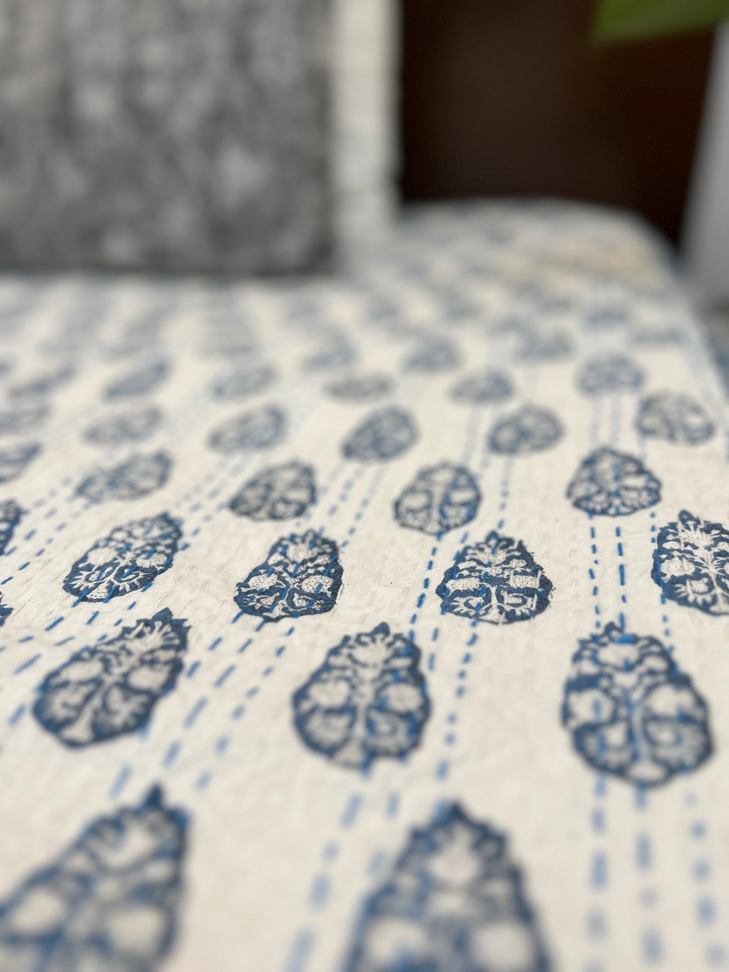 Hand Block Kantha Bedcover | King Size | 90*108 Inches | Contemporary Elegance