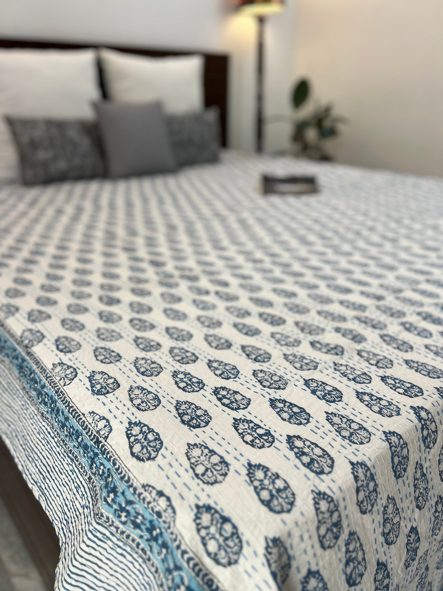 Hand Block Kantha Bedcover | King Size | 90*108 Inches | Contemporary Elegance