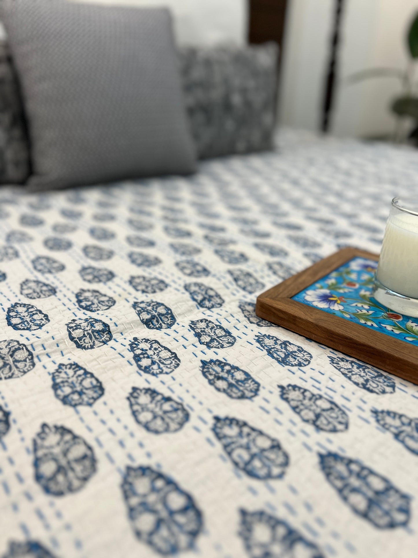 Hand Block Kantha Bedcover | King Size | 90*108 Inches | Contemporary Elegance