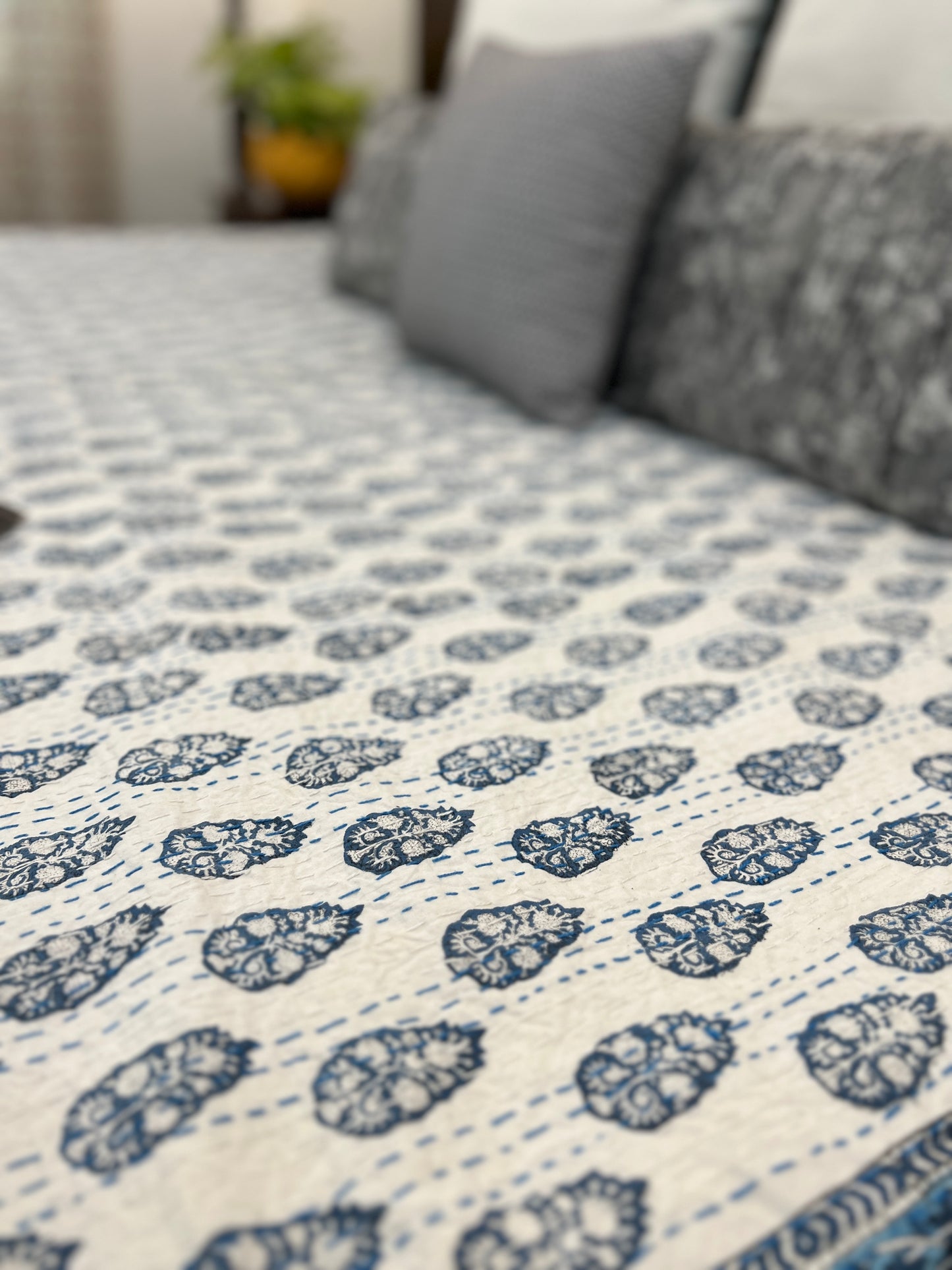 Hand Block Kantha Bedcover | King Size | 90*108 Inches | Contemporary Elegance