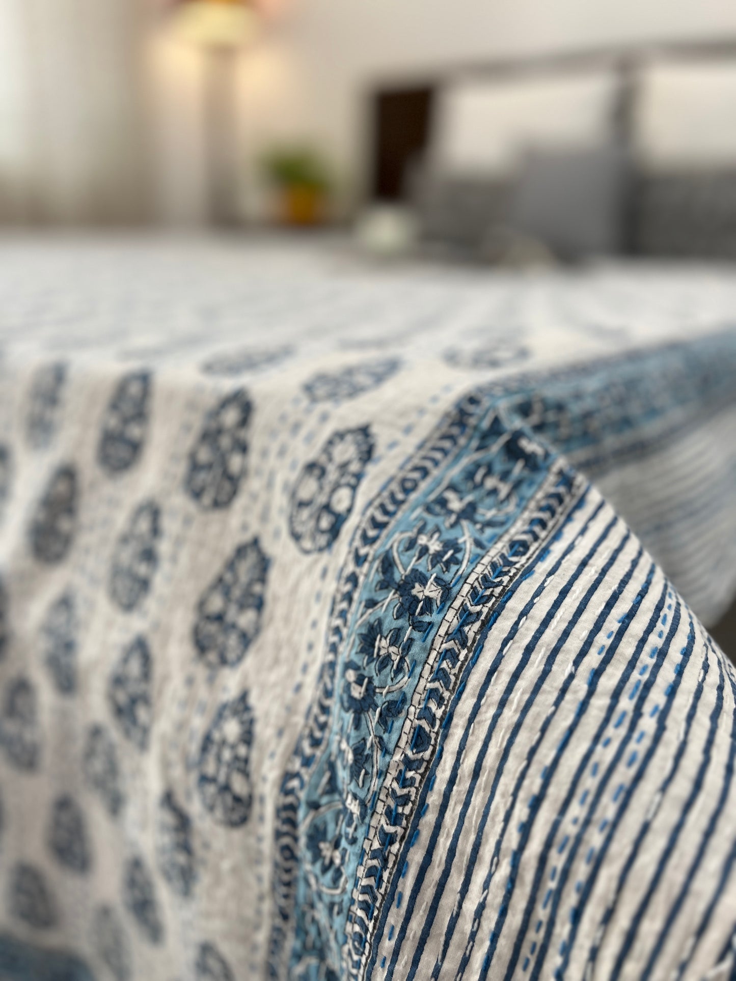 Hand Block Kantha Bedcover | King Size | 90*108 Inches | Contemporary Elegance